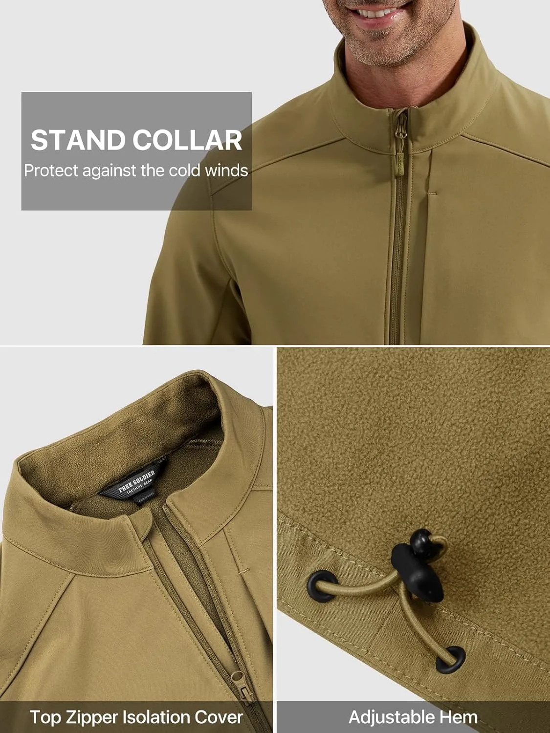 FREE SOLDIER Men's Waterproof Softshell Jacket Lightweight Fleece Lined Jacket Outdoor Hiking Windbreaker