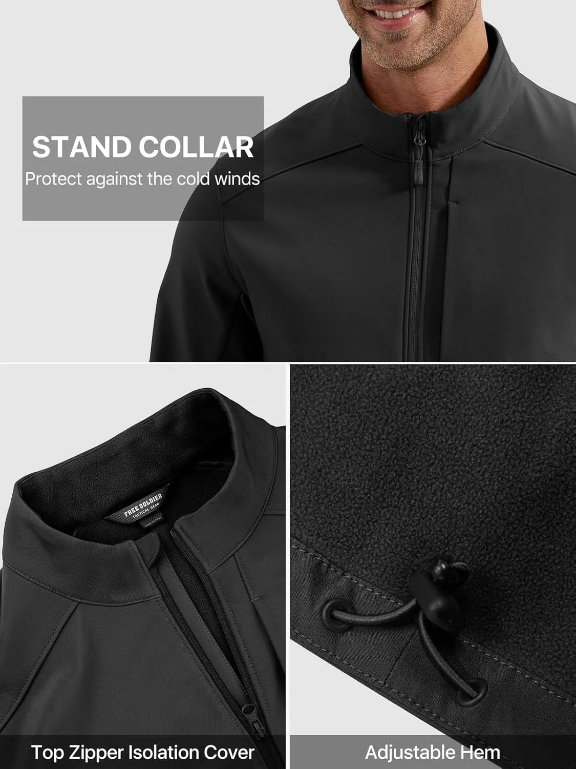 FREE SOLDIER Men's Waterproof Softshell Jacket Lightweight Fleece Lined Jacket Outdoor Hiking Windbreaker