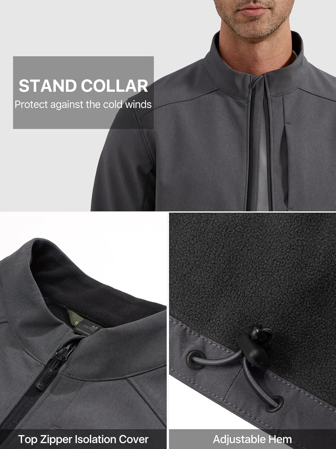 FREE SOLDIER Men's Waterproof Softshell Jacket Lightweight Fleece Lined Jacket Outdoor Hiking Windbreaker