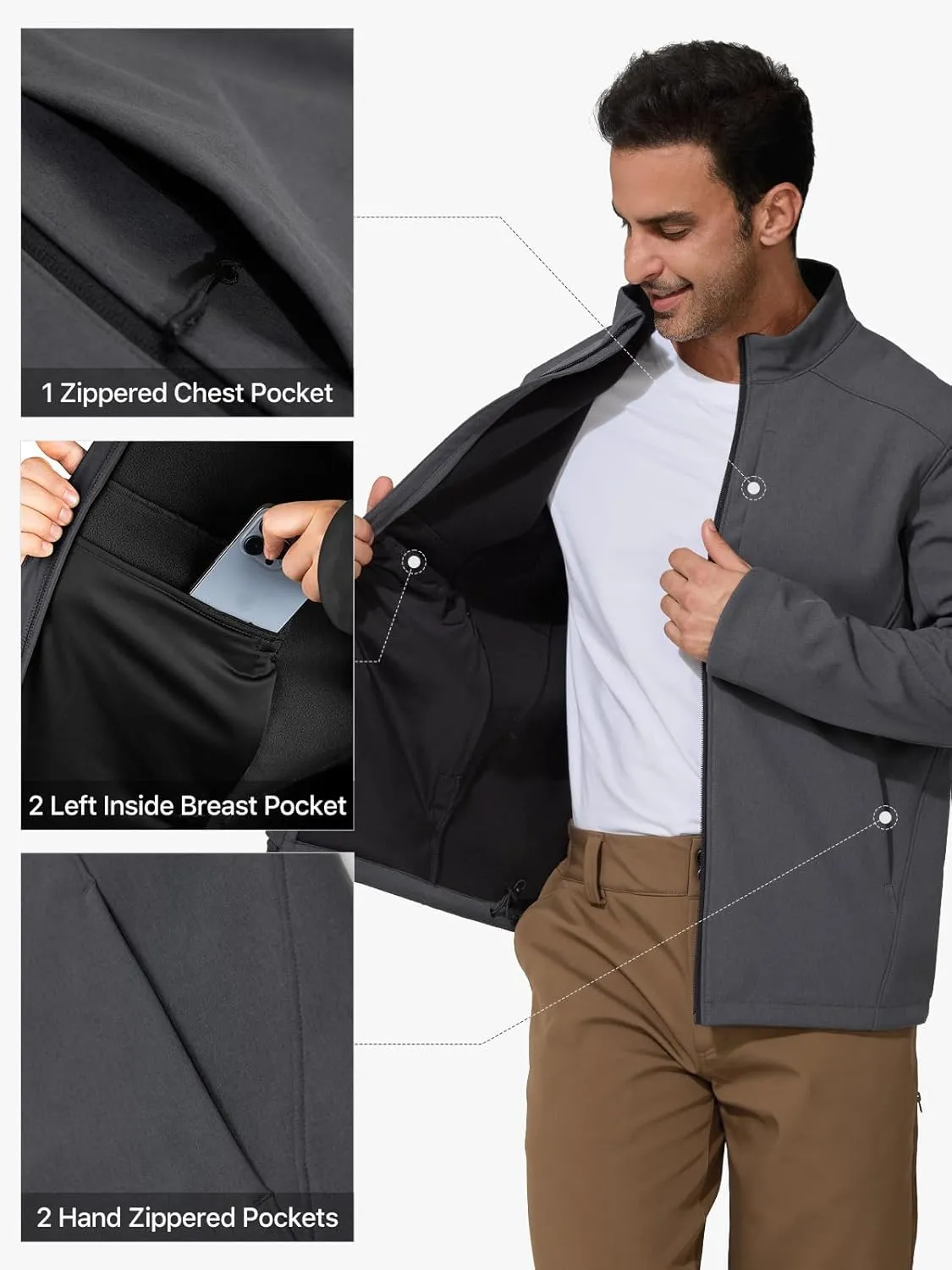 FREE SOLDIER Men's Waterproof Softshell Jacket Lightweight Fleece Lined Jacket Outdoor Hiking Windbreaker