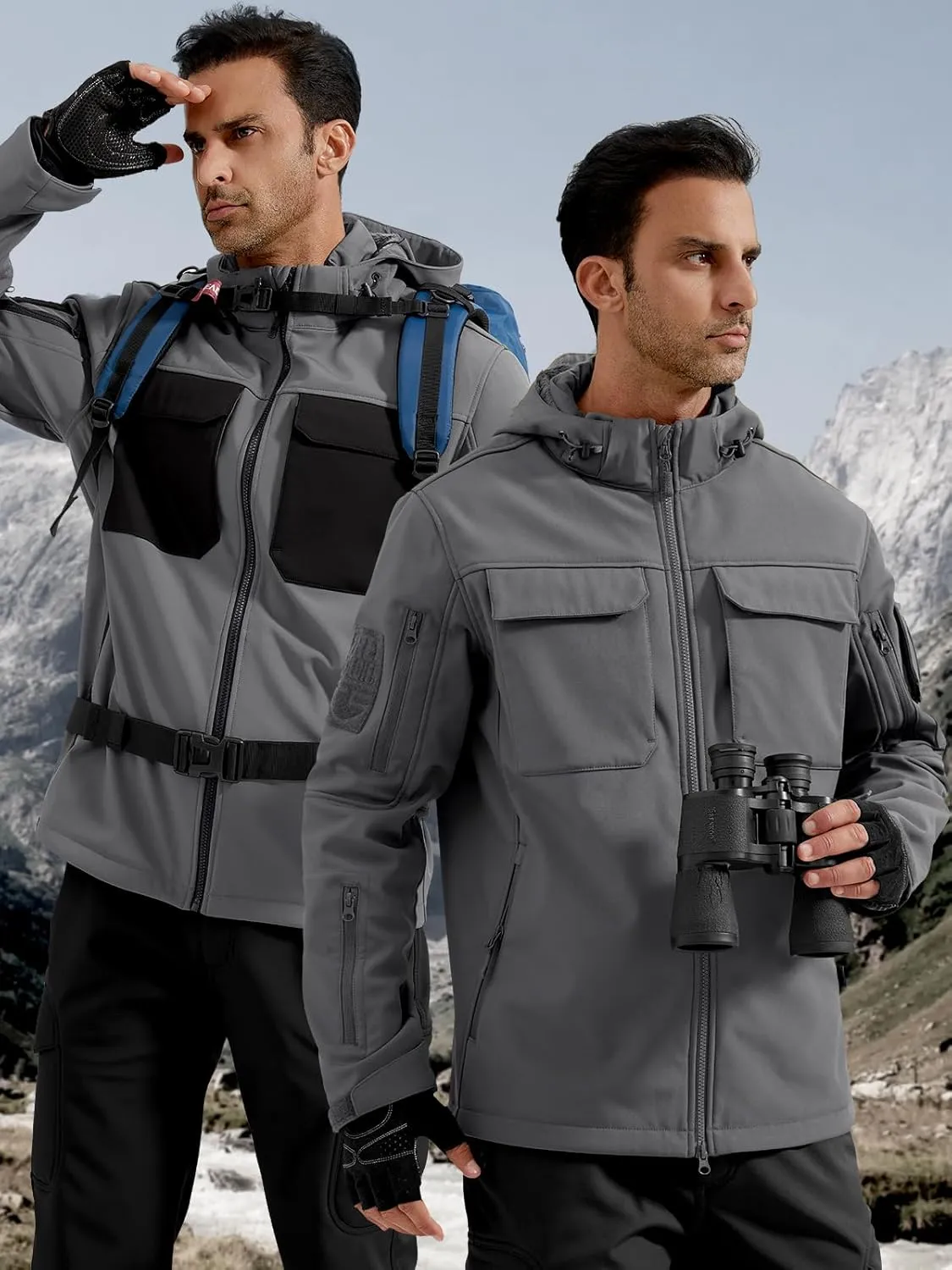 FREE SOLDIER Men's Waterproof Softshell Jacket Thick Fleece Lined Outdoor Jacket Tactical Military Hoodie Windbreaker