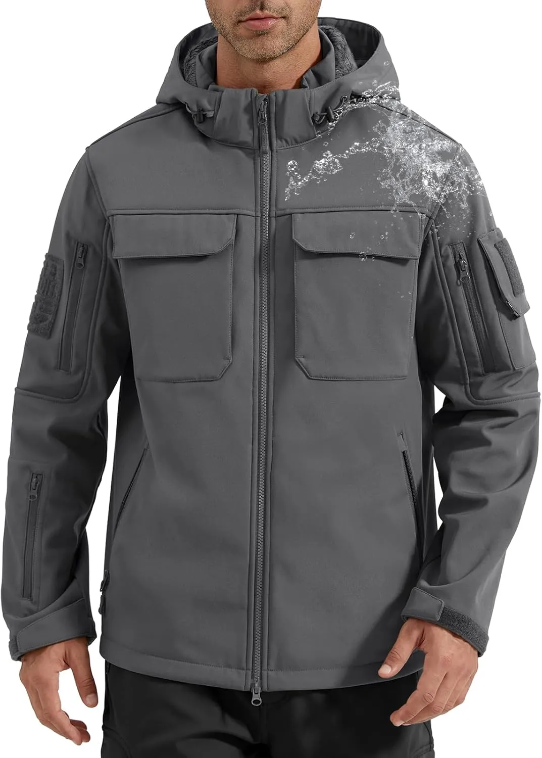FREE SOLDIER Men's Waterproof Softshell Jacket Thick Fleece Lined Outdoor Jacket Tactical Military Hoodie Windbreaker
