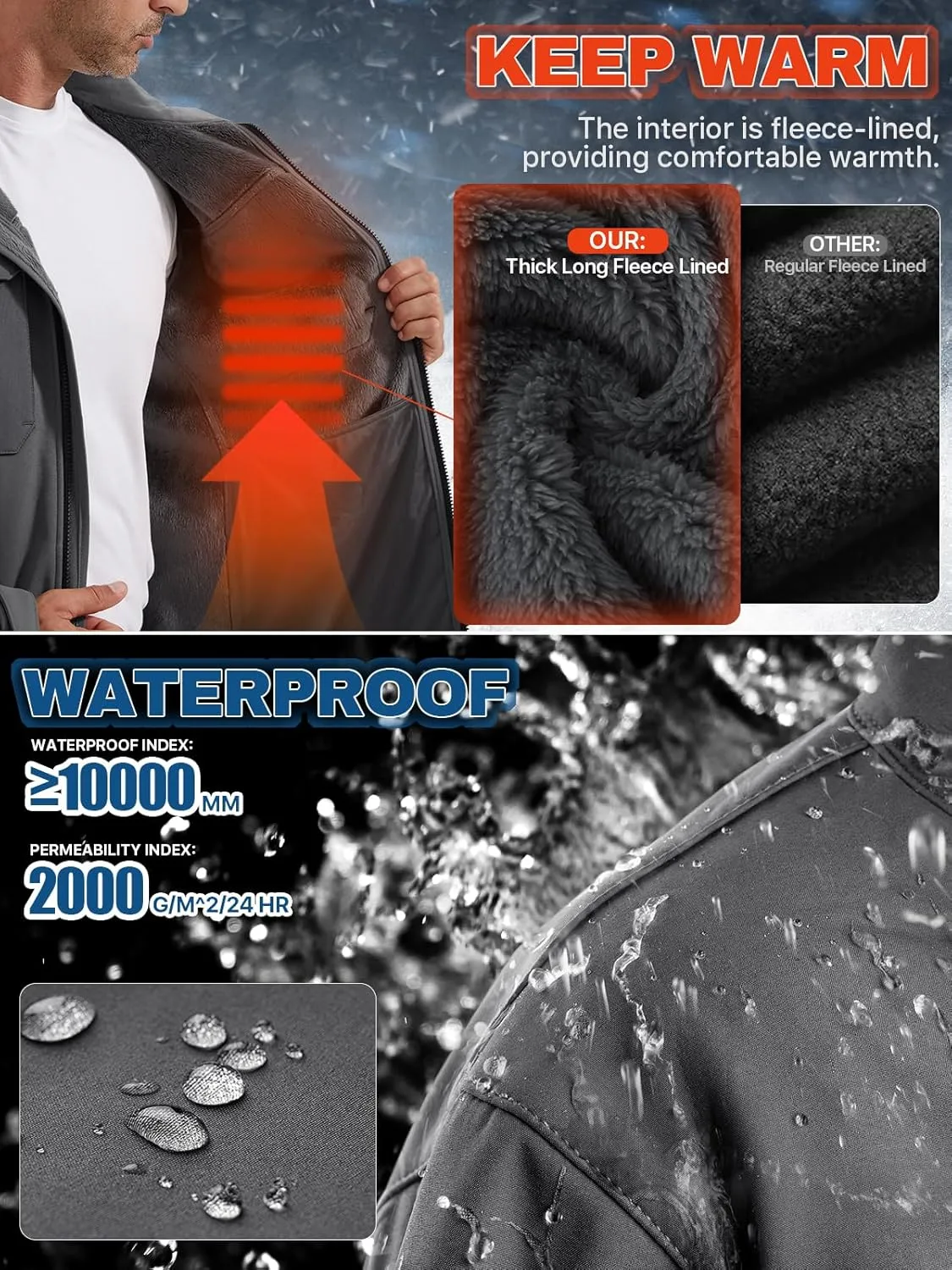 FREE SOLDIER Men's Waterproof Softshell Jacket Thick Fleece Lined Outdoor Jacket Tactical Military Hoodie Windbreaker
