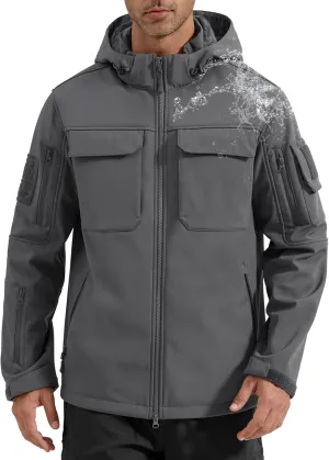FREE SOLDIER Men's Waterproof Softshell Jacket Thick Fleece Lined Outdoor Jacket Tactical Military Hoodie Windbreaker