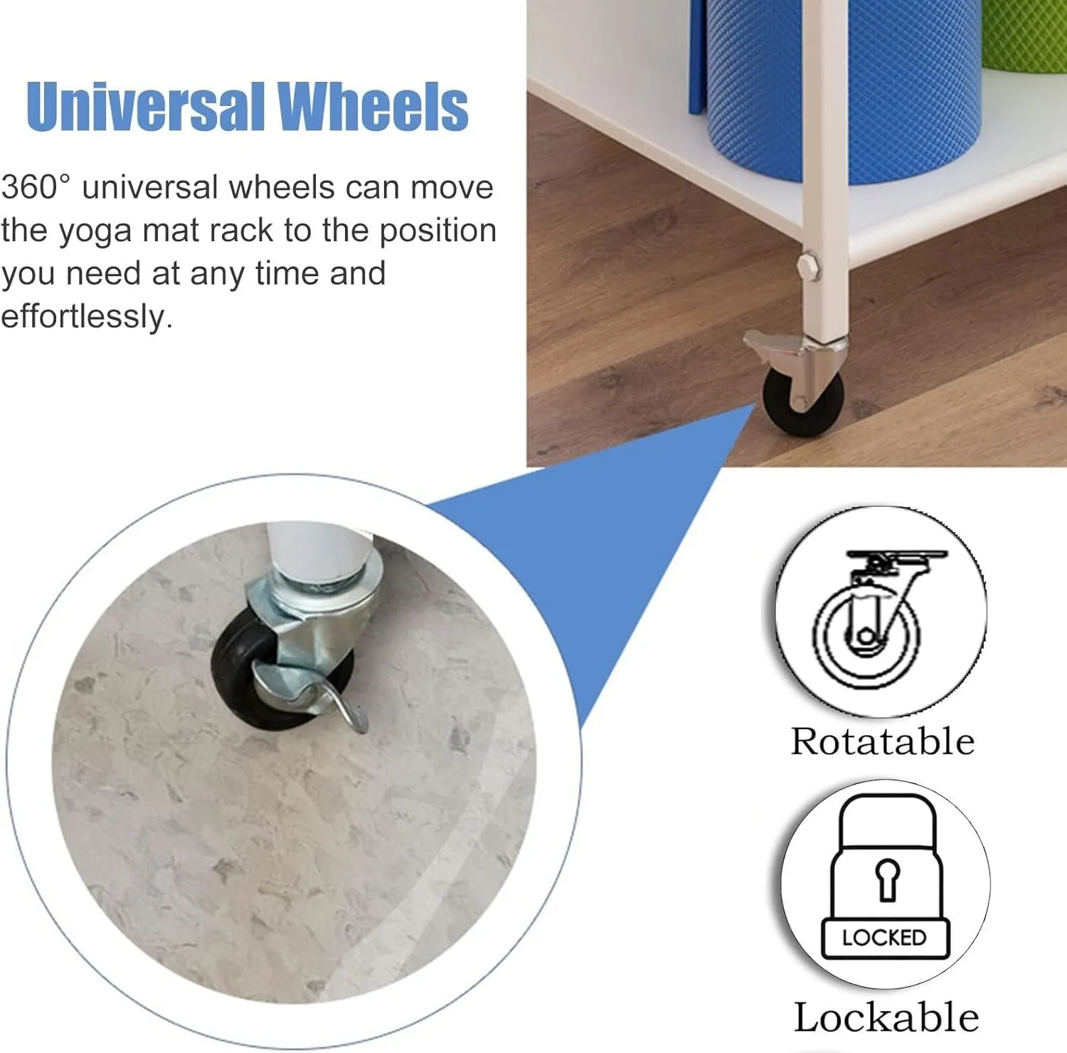 Freestanding Mat Rack & Ball Storage Stand, Multi-Layer Organizer With Lockable Wheels, Mobile Sports Equipment Holder For Home Gym, Studio Office
