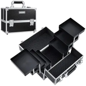 FRENESSA Makeup Train Case Makeup Case 11.8 Inch Large Cosmetic Box Organizer Travel Storage Professional Make Up Train Carrying Case with 6 Trays Locking Hard Vanity Storage Black
