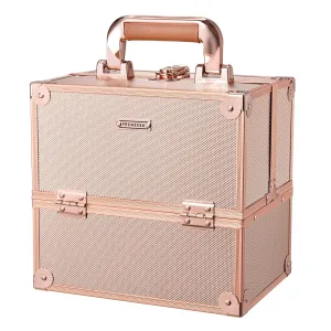 FRENESSA Makeup Train Case Makeup Case Travel Cosmetic Box Organizer Portable Make Up Box with Dividers Lockable for Artist Nail Sewing Vanity Storage Makeup Travel Case Rose Gold