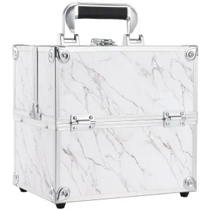 Frenessa Marble Leather Makeup Train Case Portable Cosmetic Case 4 Trays Storage Organizer for Make Up Nail Tech Crafter Makeup Tools Cosmetic Case Marble