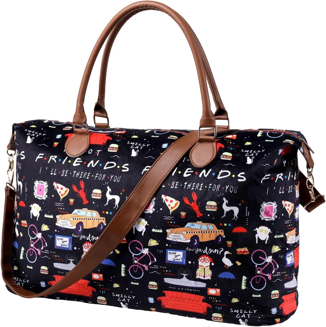 Friends TV Show Weekender Bags Extra Large, Stylish Travel Duffle Bag Waterproof, Surface Waterproof Weekend Bag, Lightweight Overnight Hospital Bags Western Gifts for Women with Shoulder Straps