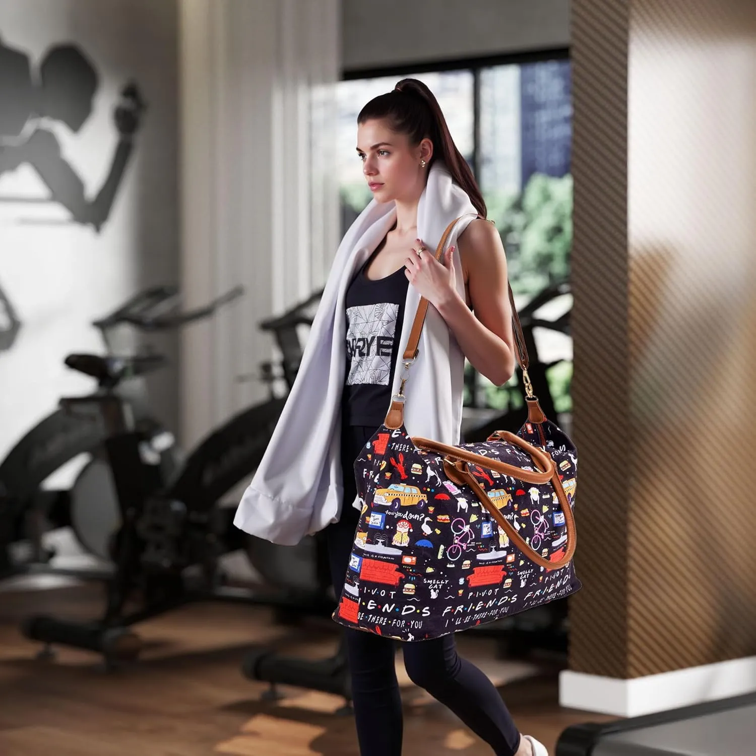 Friends TV Show Weekender Bags Extra Large, Stylish Travel Duffle Bag Waterproof, Surface Waterproof Weekend Bag, Lightweight Overnight Hospital Bags Western Gifts for Women with Shoulder Straps