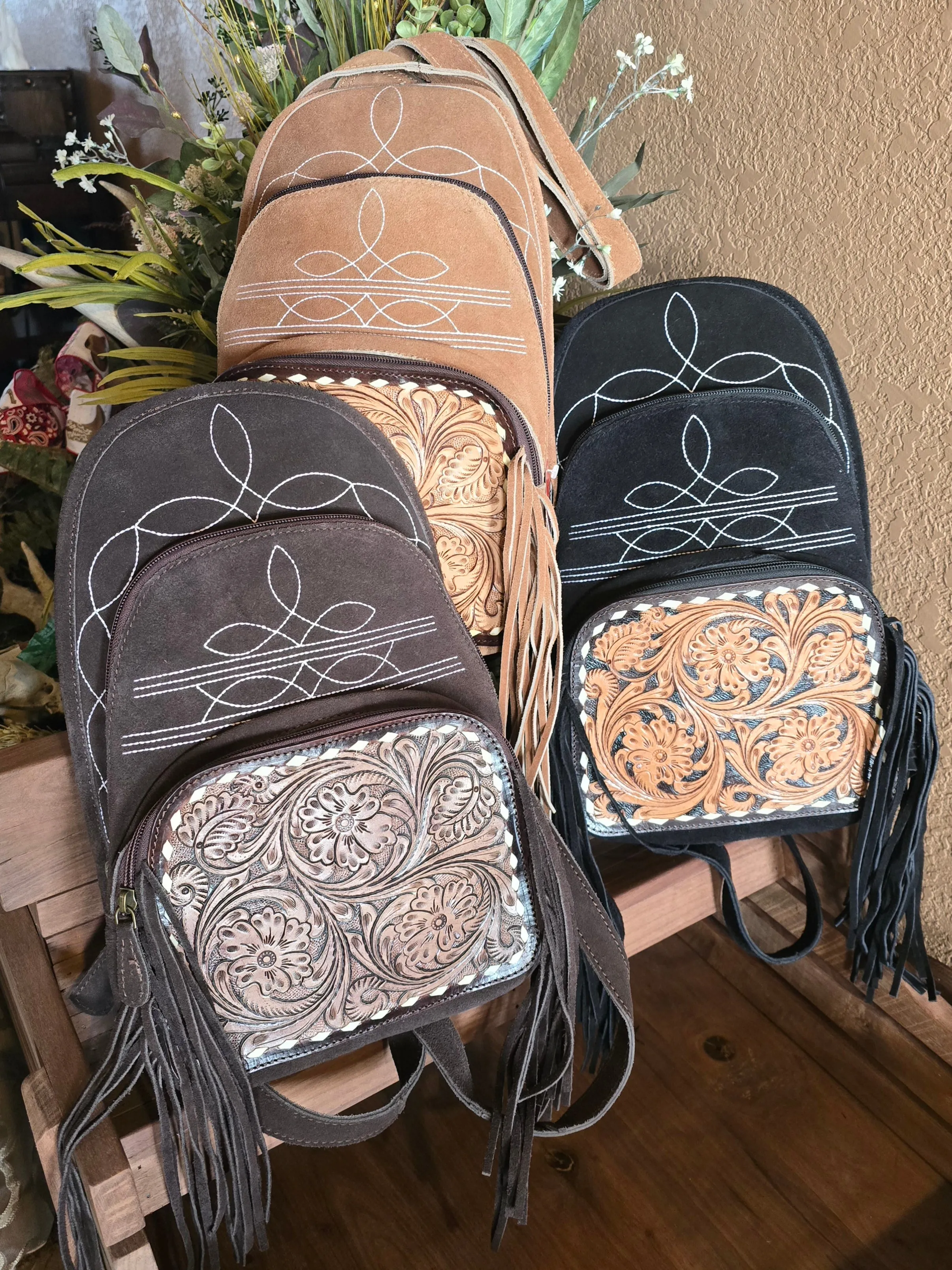 FRINGE Bootstitch Leather Backpacks