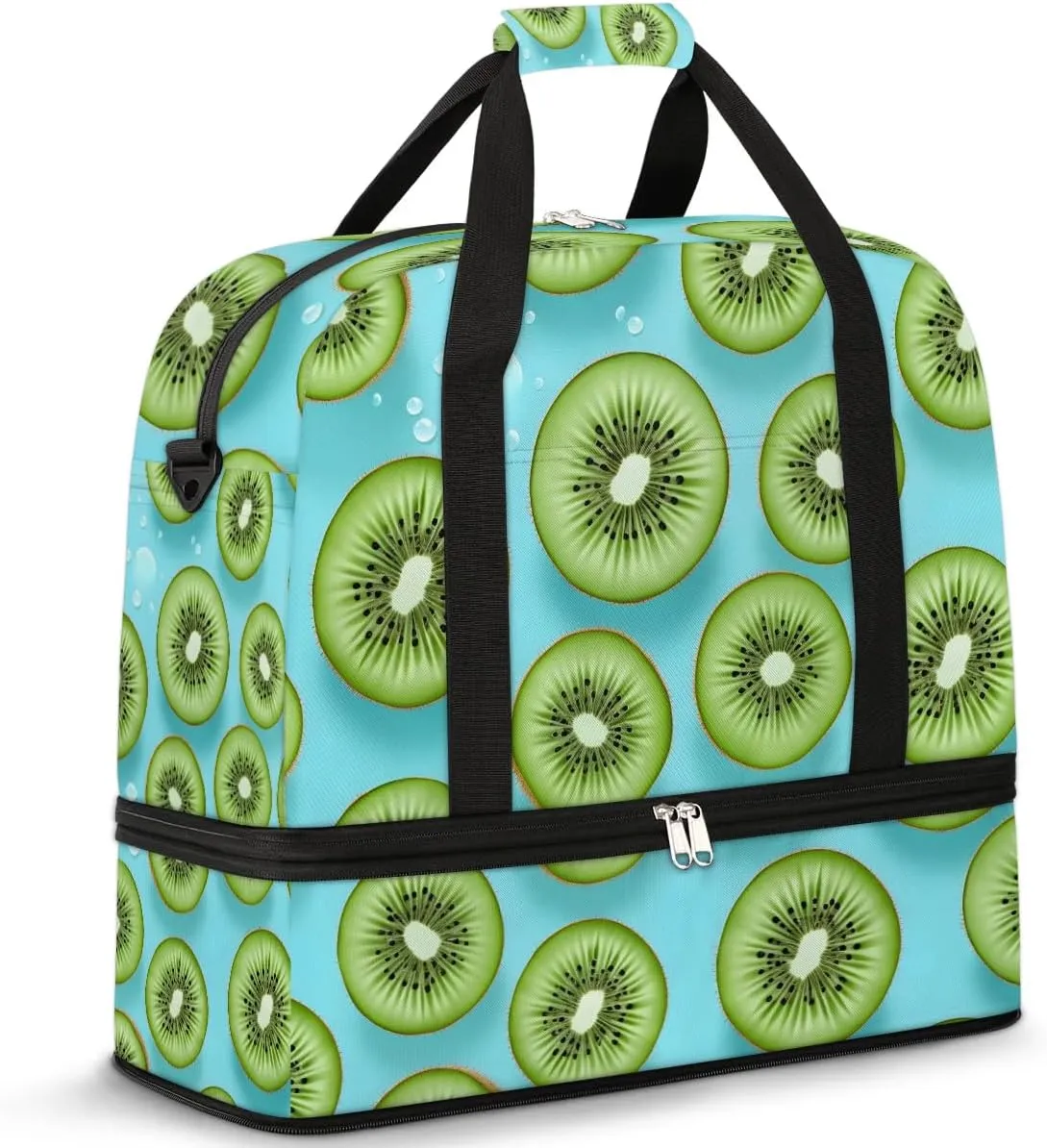 Fruit Kiwi Travel Duffel Bag for Women Men Weekender Overnight Bag with Shoe Compartment Foldable Sports Gym Luggage Bag
