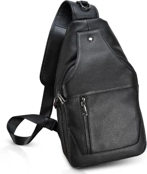 Full Grain Leather Crossbody Sling Bag Chest Backpack Outdoor Travel Hiking Sports Daypacks