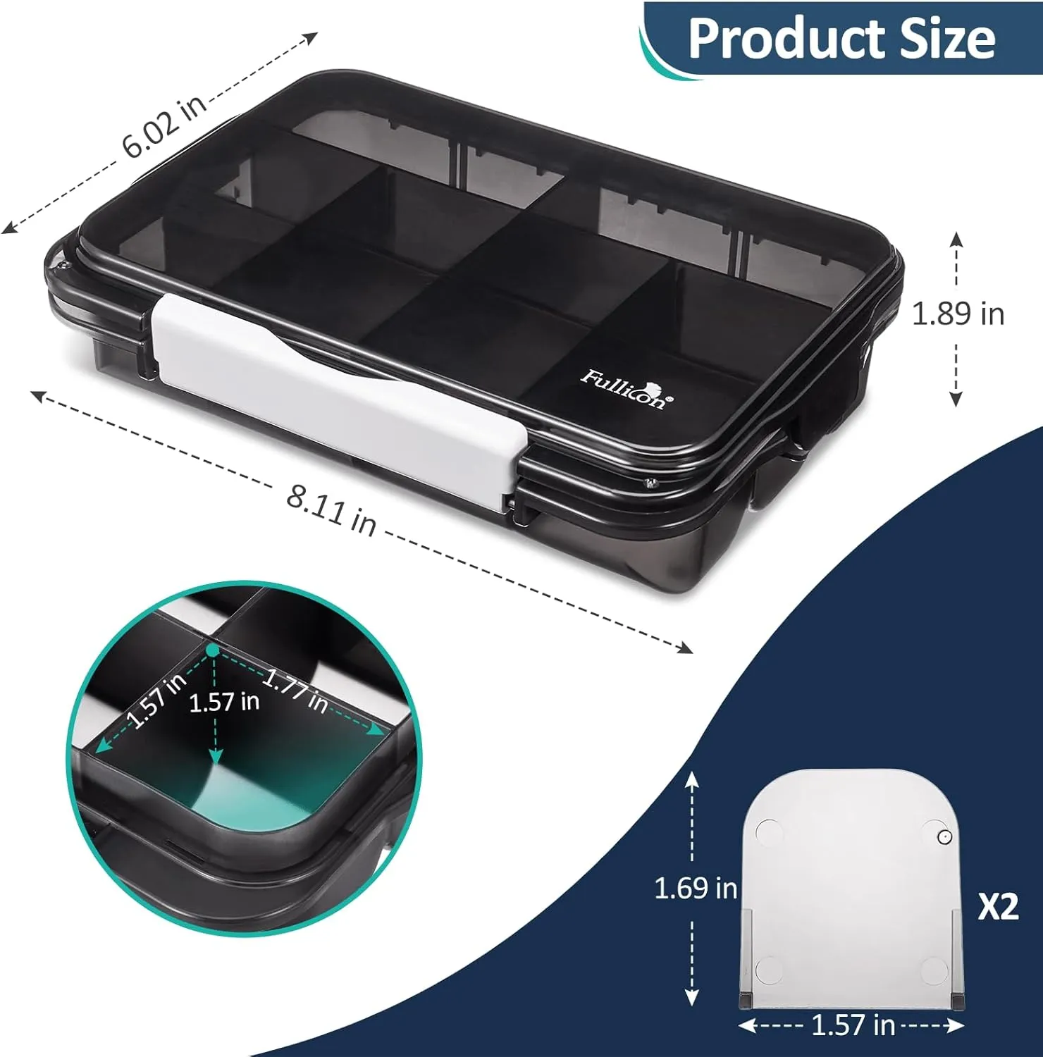 Fullicon Daily Travel Moisture Proof Pill Case with 12 Extra Large Compartment, Pill Organizer with 3 Secured Buckles, Large Supplement Box for Vitamin with Removable Dividers (Black)
