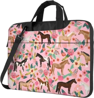 Fun Soft 13 Inch Horses Floral Horse Breeds Farm Flowers Laptop Case Protective Shoulder Laptop Shoulder Messenger Bag Briefcase Bag Case Sleeve Carrying Case For Ultrabook Men With Adjustable Strap