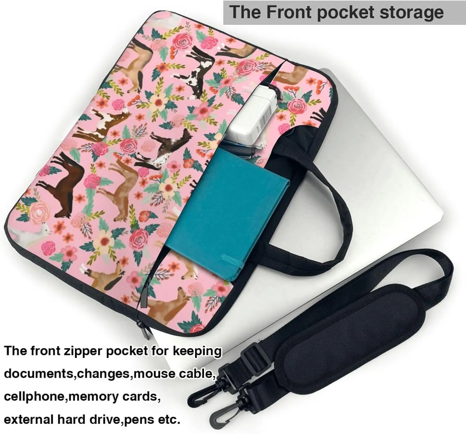 Fun Soft 13 Inch Horses Floral Horse Breeds Farm Flowers Laptop Case Protective Shoulder Laptop Shoulder Messenger Bag Briefcase Bag Case Sleeve Carrying Case For Ultrabook Men With Adjustable Strap