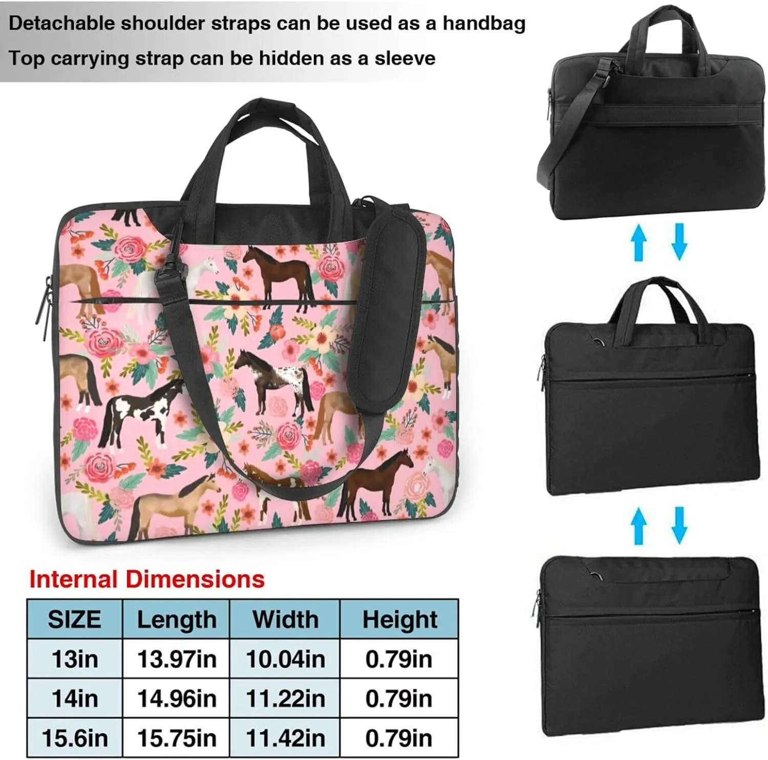 Fun Soft 13 Inch Horses Floral Horse Breeds Farm Flowers Laptop Case Protective Shoulder Laptop Shoulder Messenger Bag Briefcase Bag Case Sleeve Carrying Case For Ultrabook Men With Adjustable Strap