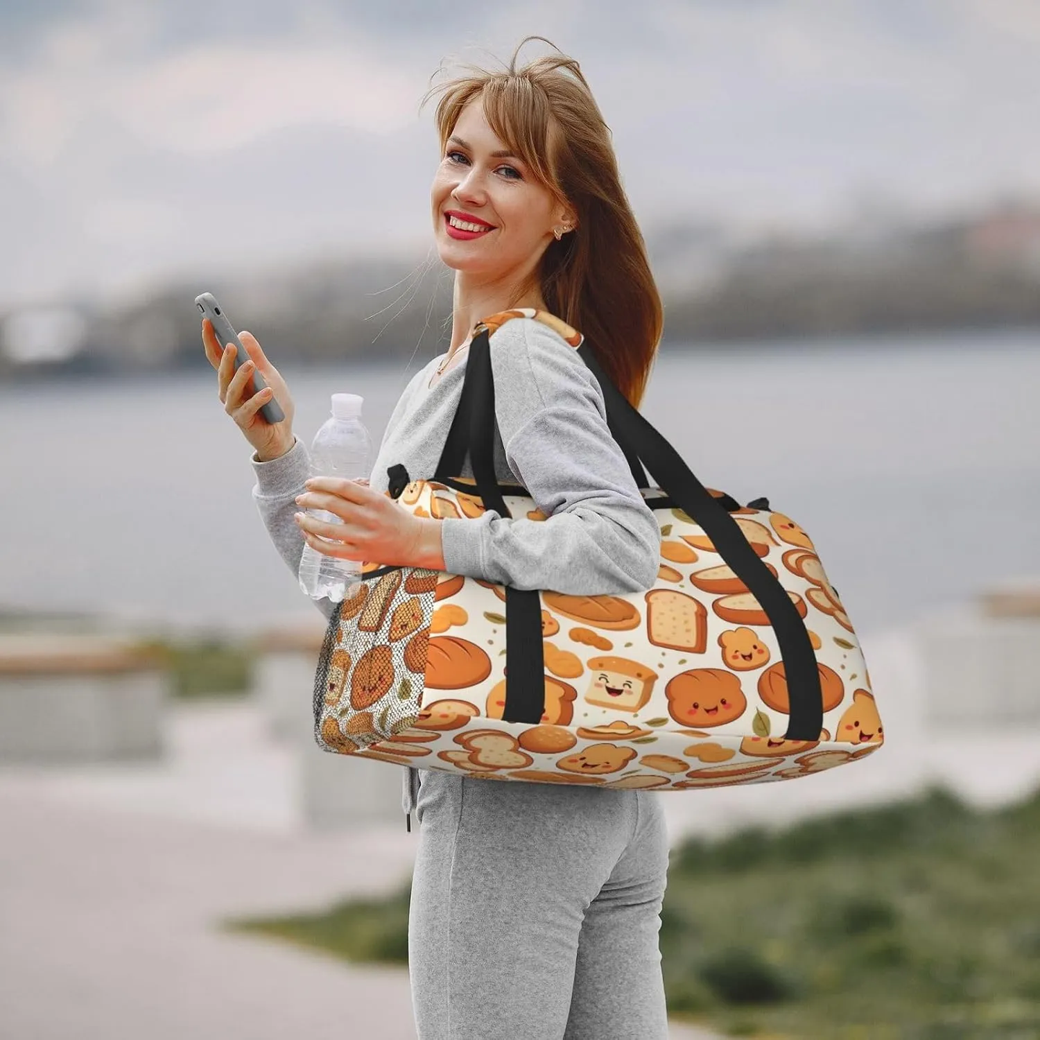 Funny Bread Big Capacity Sports Gym Bag Portable Travel Duffle Bag, Fall Leaf Lightweight Weekender Workout Bag for Overnight, Unisex