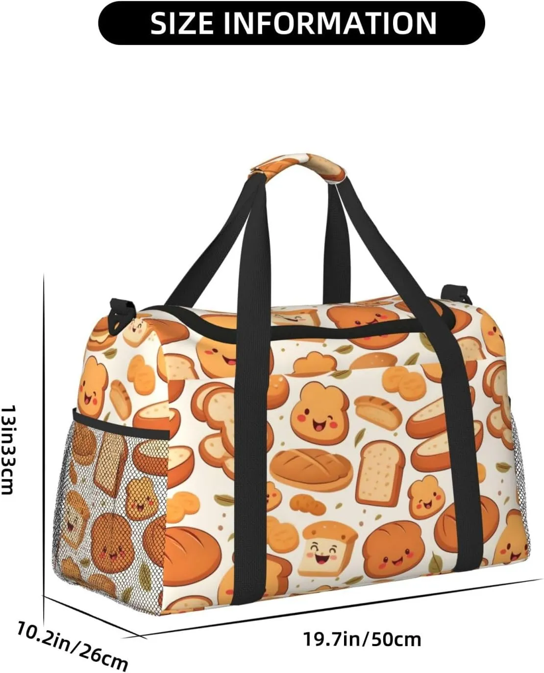 Funny Bread Big Capacity Sports Gym Bag Portable Travel Duffle Bag, Fall Leaf Lightweight Weekender Workout Bag for Overnight, Unisex