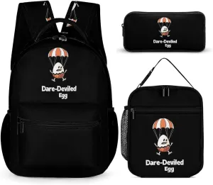 Funny Egg Dare-Deviled Egg 3PCS Backpack Set Travel Laptop Daypack with Lunch Bag And Pencil Case