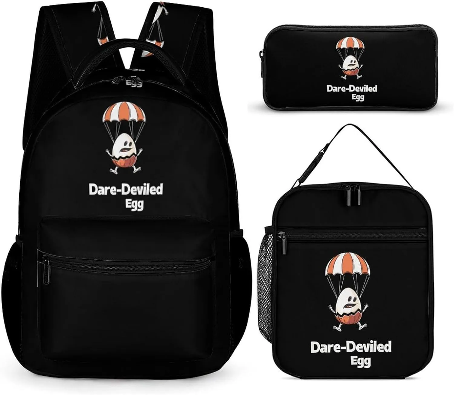 Funny Egg Dare-Deviled Egg 3PCS Backpack Set Travel Laptop Daypack with Lunch Bag And Pencil Case