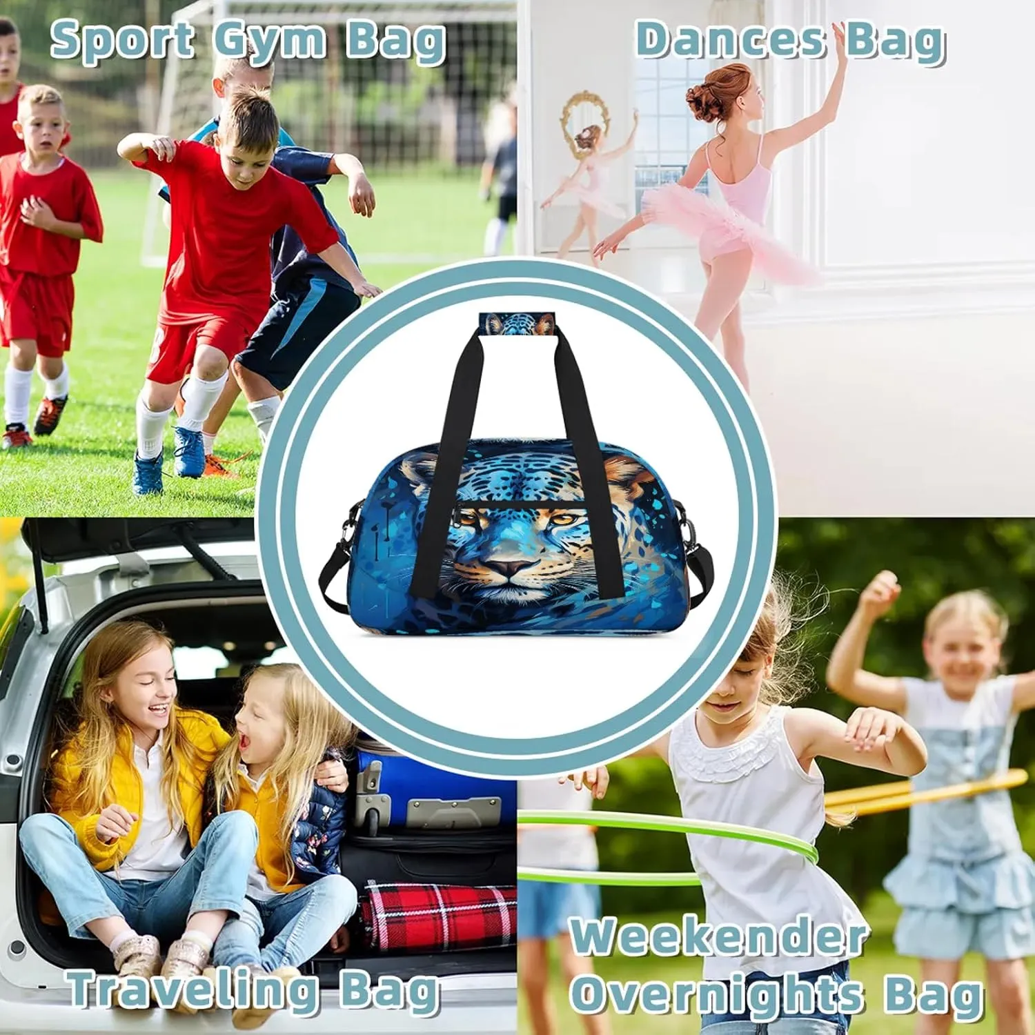 Funny Leopard Small Gym Bag 18 inch Carry On Duffel Bag for Weekender Travel Sports Workout Yoga Gymnastics Dance Ballet