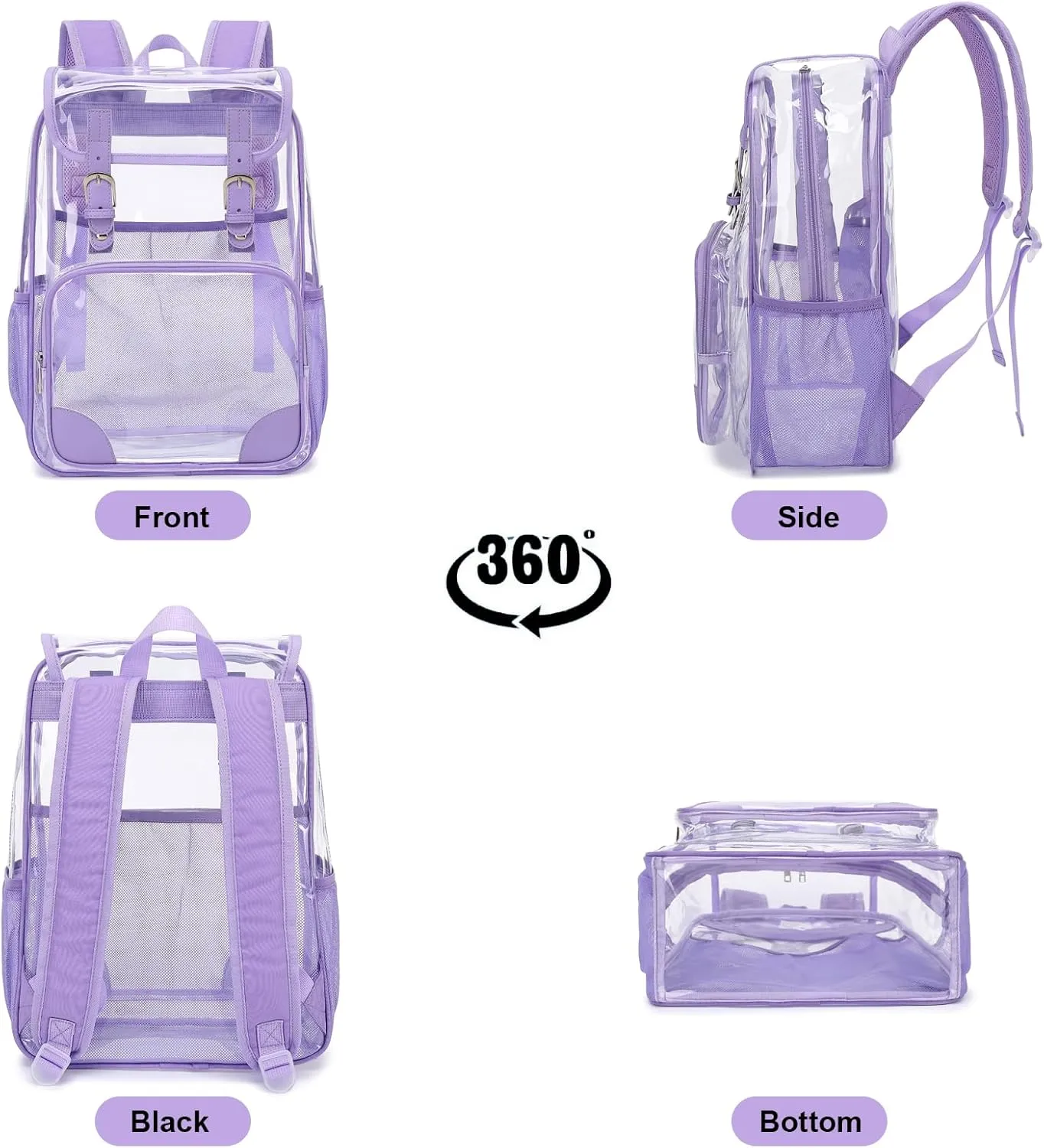 Fuyicat Clear Backpack Heavy Duty PVC Transparent Girls Kids School Backpacks Stadium Approved See Through College Bookbag for Women (Purple)