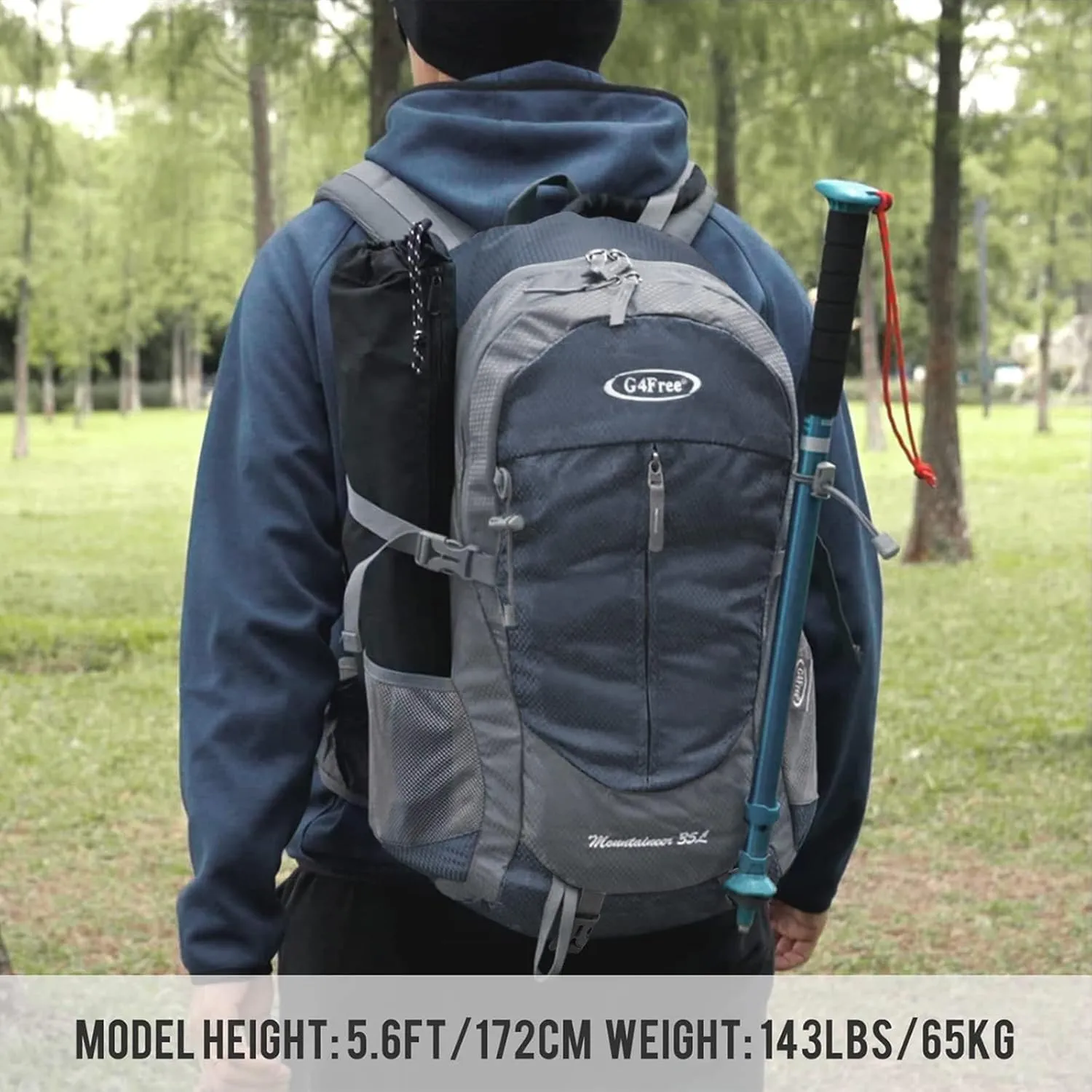 G4Free 35L Hiking Backpack Water Resistant Outdoor Sports Travel Daypack Lightweight with Rain Cover for Women Men (Navy Blue)