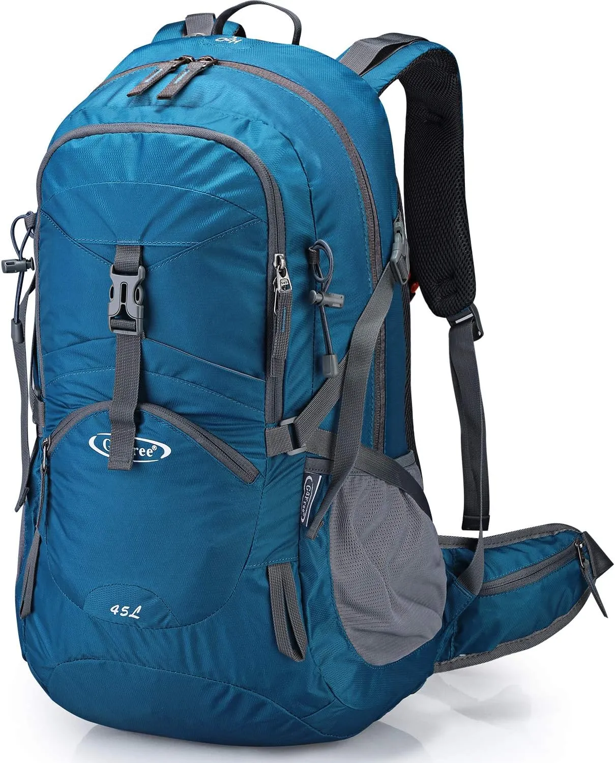 G4Free 45L Hiking Travel Backpack Waterproof with Rain Cover, Outdoor Camping Daypack for Men Women (Grey Blue)