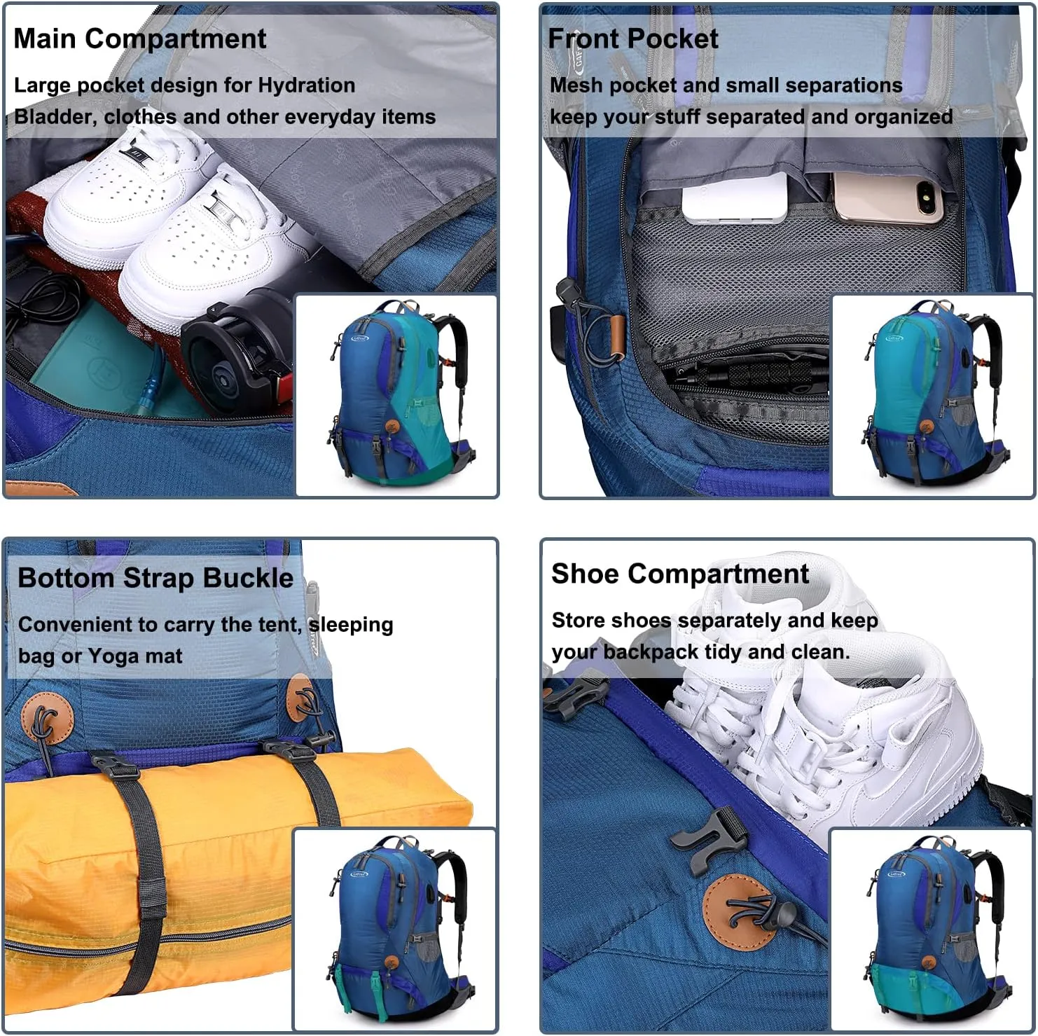 G4Free 50L Hiking Backpack Waterproof Daypack Outdoor Camping Climbing Backpack with Rain Cover for Men Women