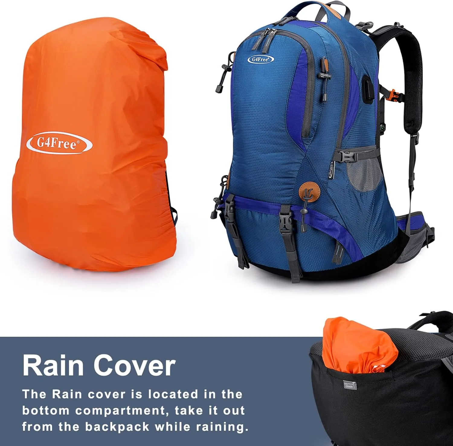 G4Free 50L Hiking Backpack Waterproof Daypack Outdoor Camping Climbing Backpack with Rain Cover for Men Women