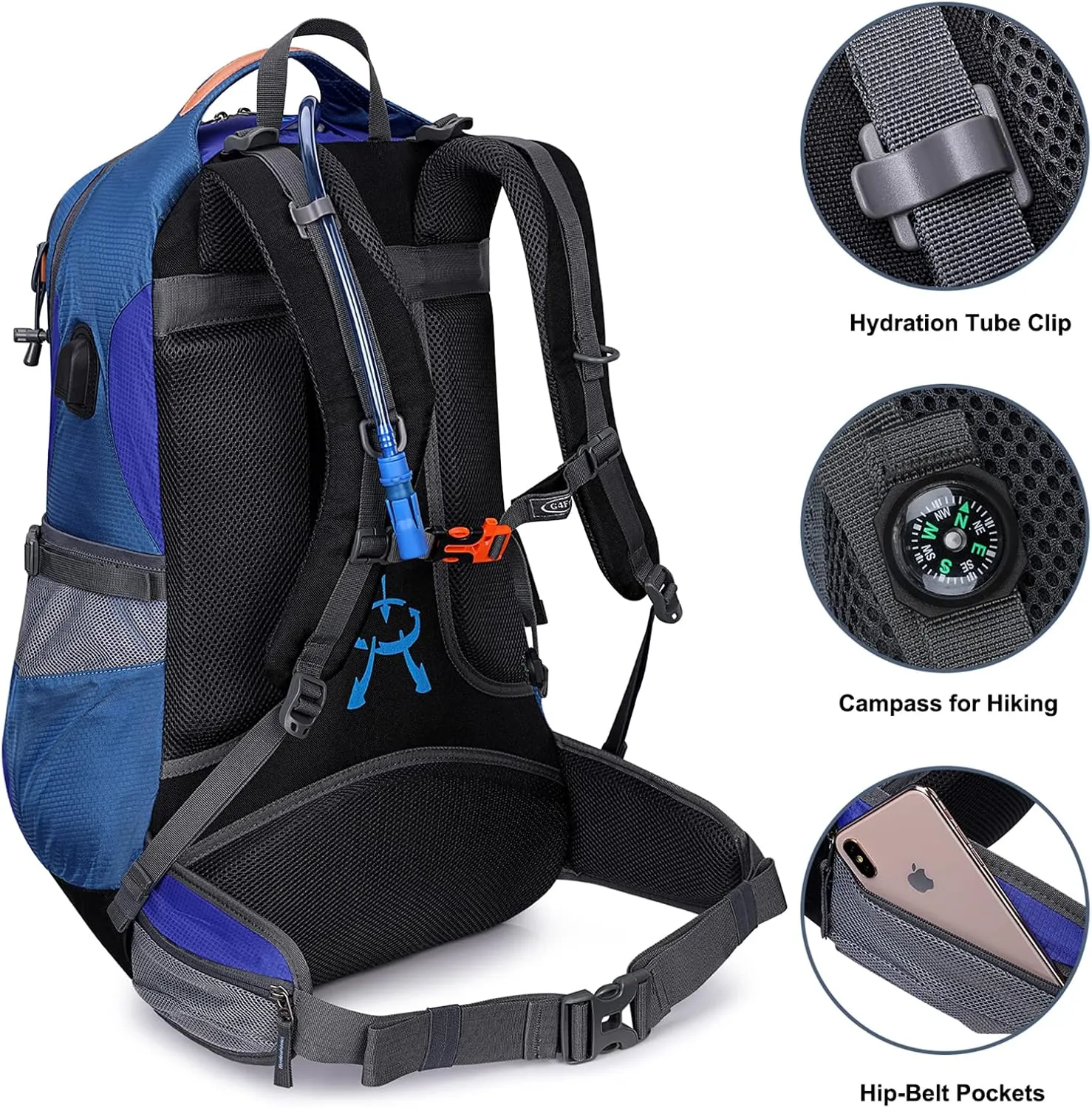 G4Free 50L Hiking Backpack Waterproof Daypack Outdoor Camping Climbing Backpack with Rain Cover for Men Women