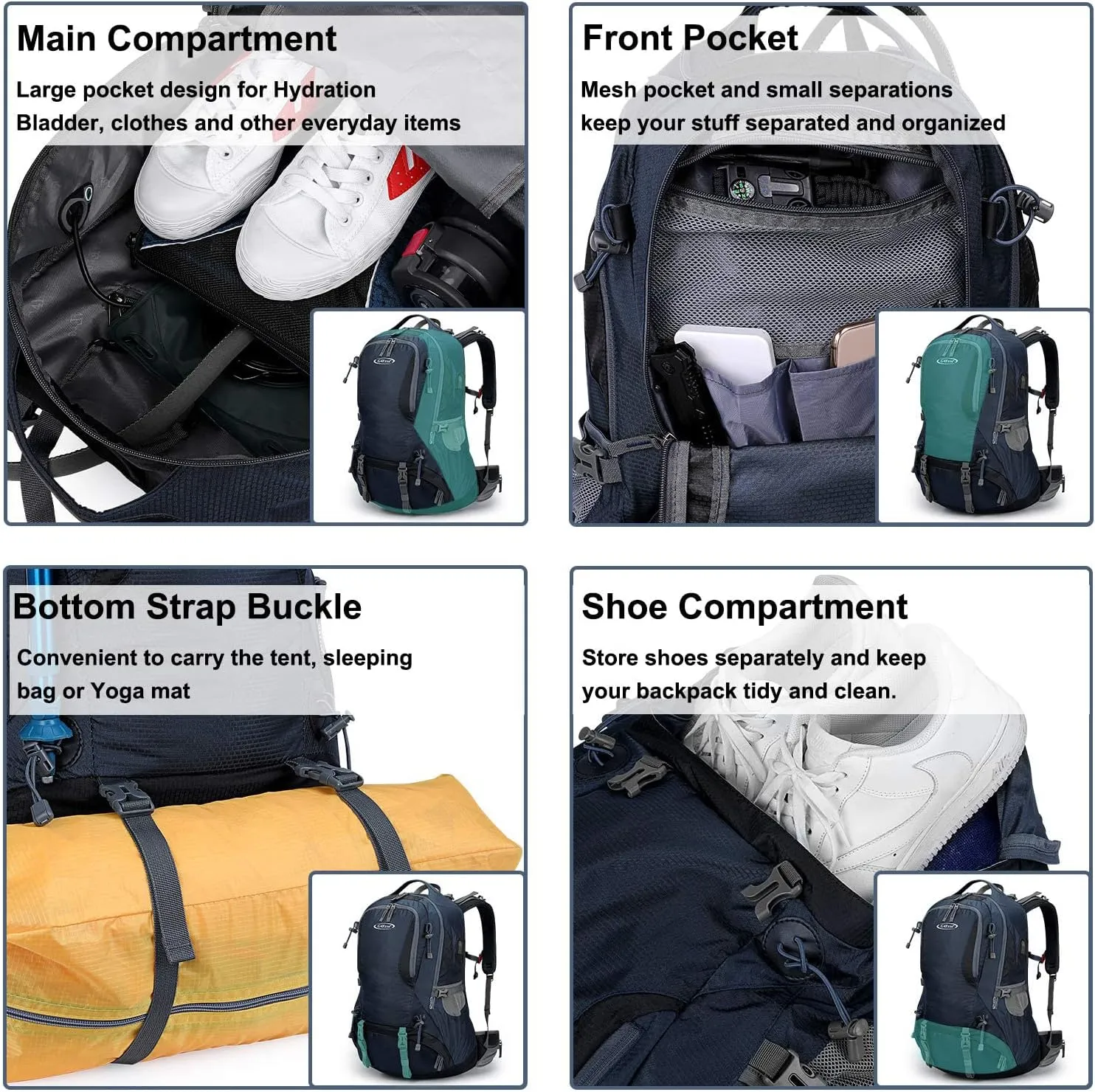 G4Free 50L Hiking Backpack Waterproof Daypack Outdoor Camping Climbing Backpack with Rain Cover for Men Women(Dark Blue)