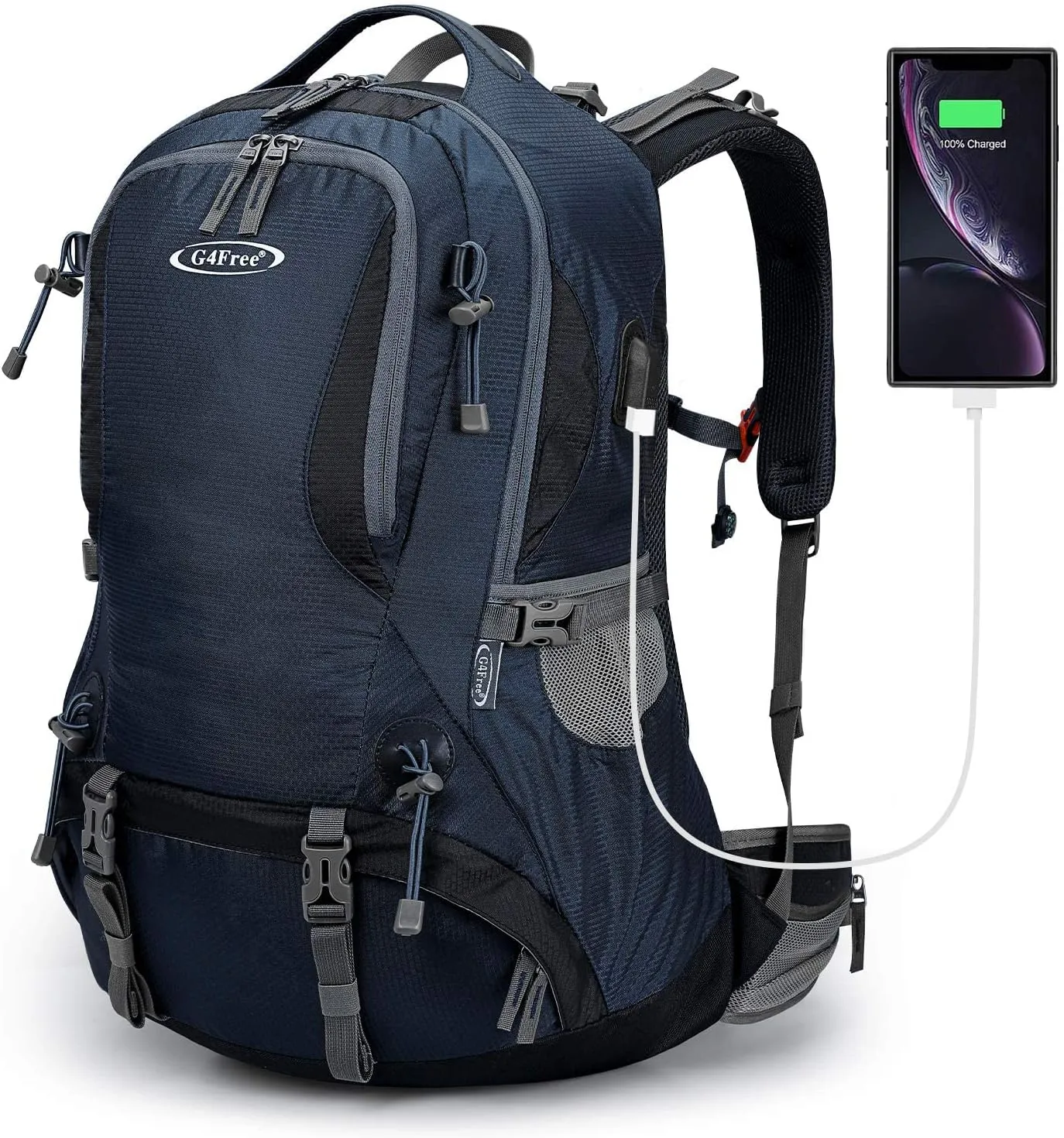 G4Free 50L Hiking Backpack Waterproof Daypack Outdoor Camping Climbing Backpack with Rain Cover for Men Women(Dark Blue)