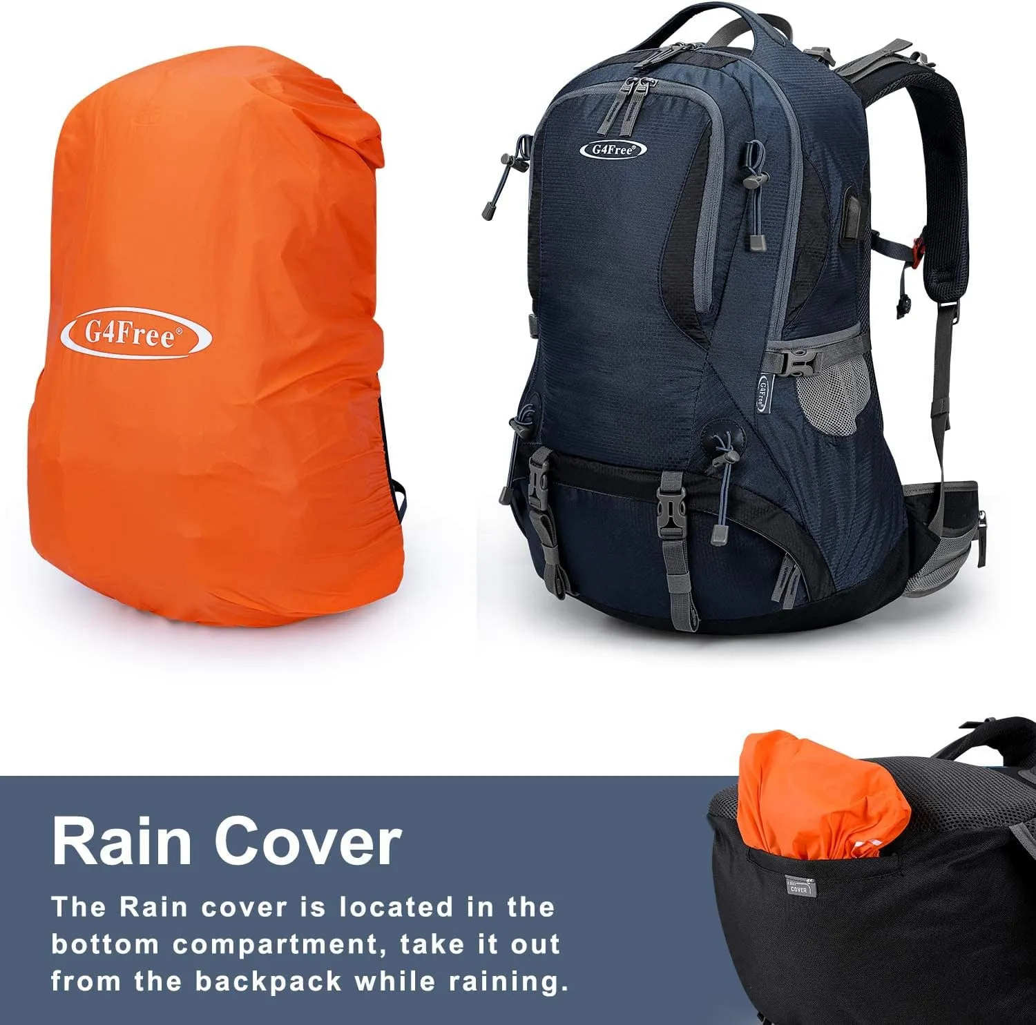 G4Free 50L Hiking Backpack Waterproof Daypack Outdoor Camping Climbing Backpack with Rain Cover for Men Women(Dark Blue)