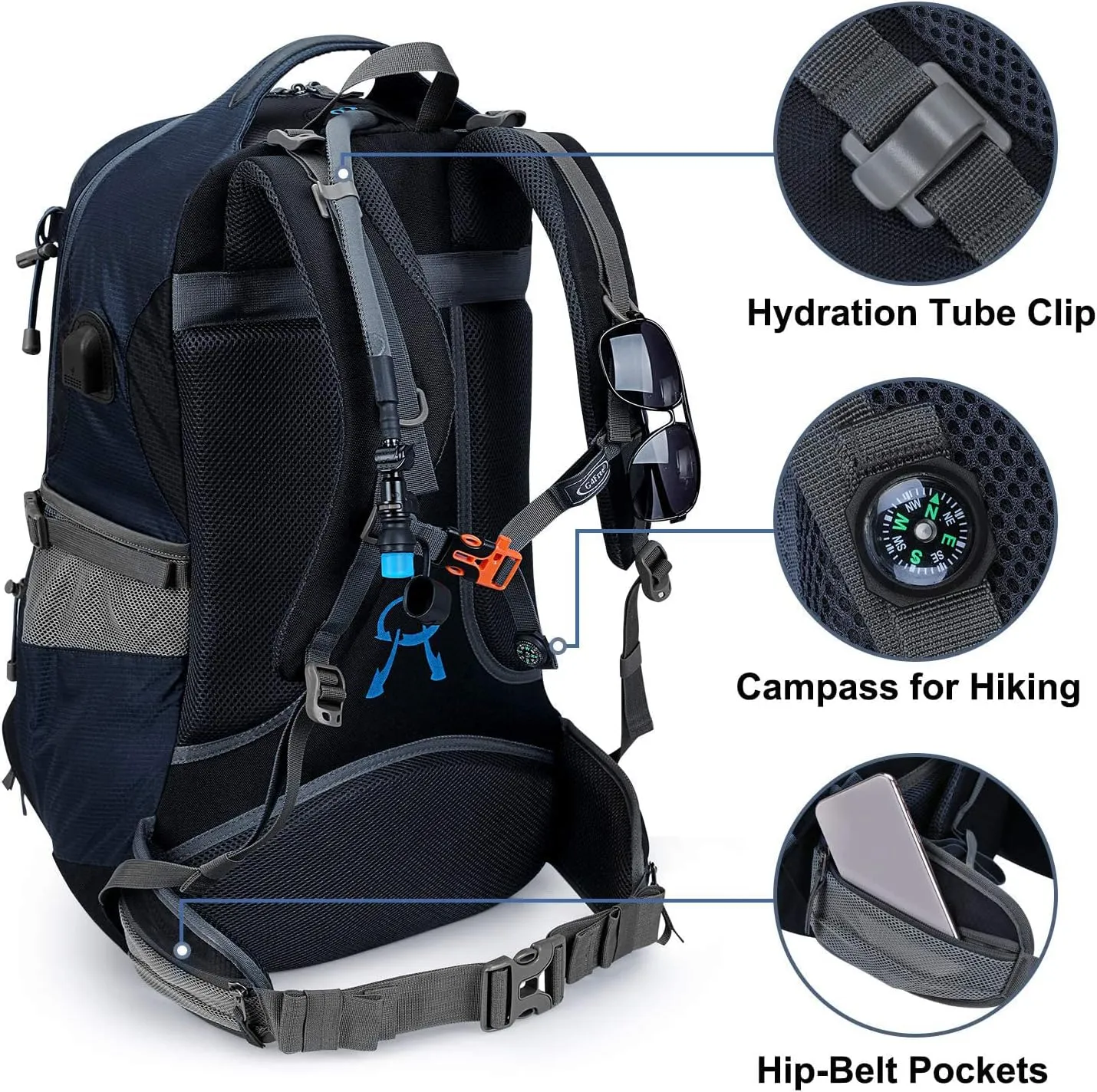 G4Free 50L Hiking Backpack Waterproof Daypack Outdoor Camping Climbing Backpack with Rain Cover for Men Women(Dark Blue)