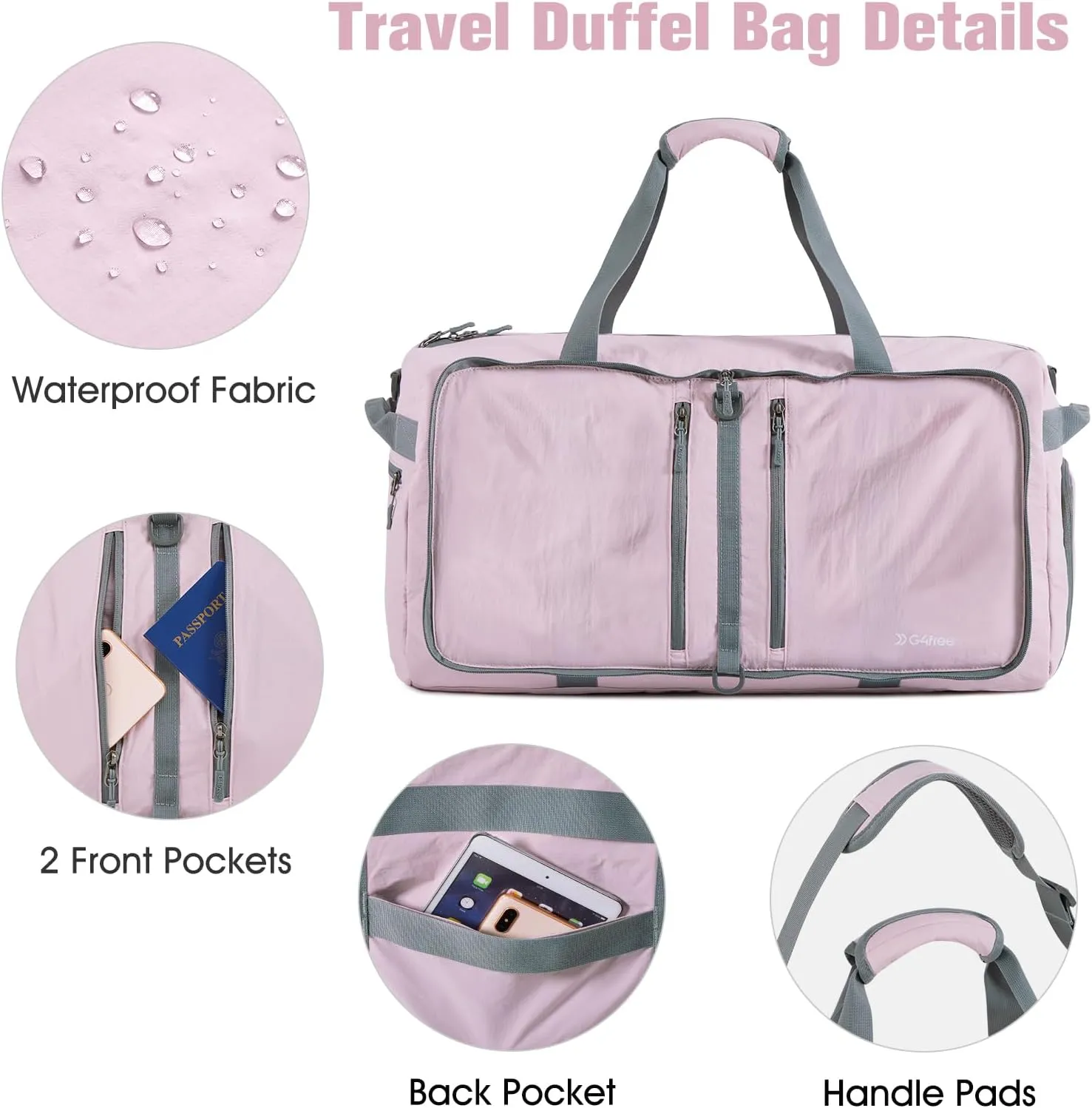 G4Free 65L Foldable Duffle Bag with Shoe Compartment for Travel Large Overnight Carry On Duffel Bag Packable for Women