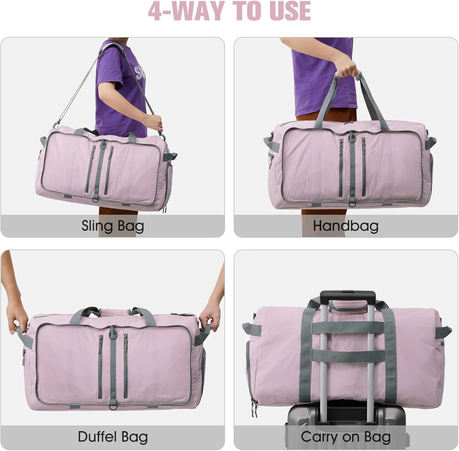 G4Free 65L Foldable Duffle Bag with Shoe Compartment for Travel Large Overnight Carry On Duffel Bag Packable for Women