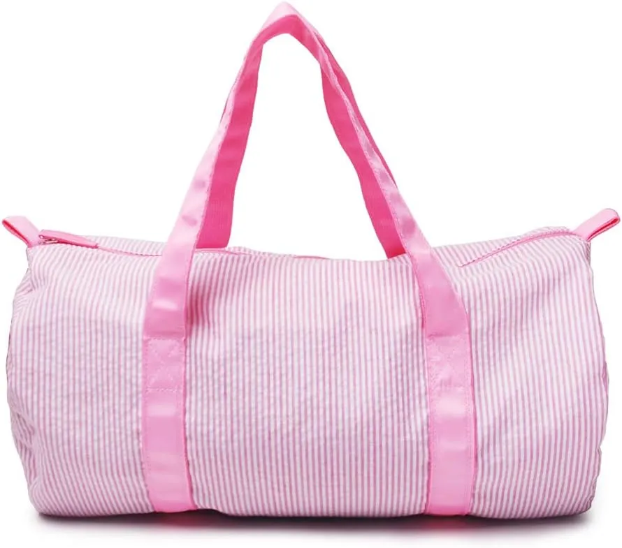 Gabigaba Kids Travel Overnight Bag Seersucker Carry On Lightweight Weekender Duffel Bag for Boys and Girls (Pink)