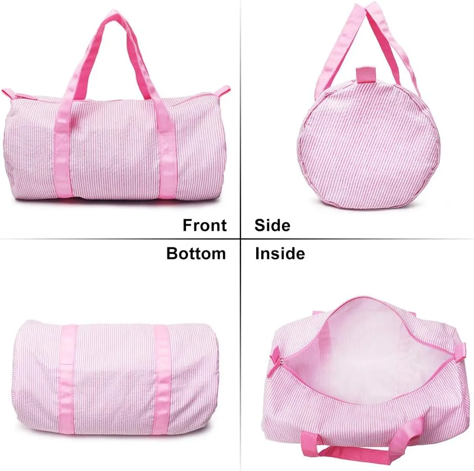 Gabigaba Kids Travel Overnight Bag Seersucker Carry On Lightweight Weekender Duffel Bag for Boys and Girls (Pink)