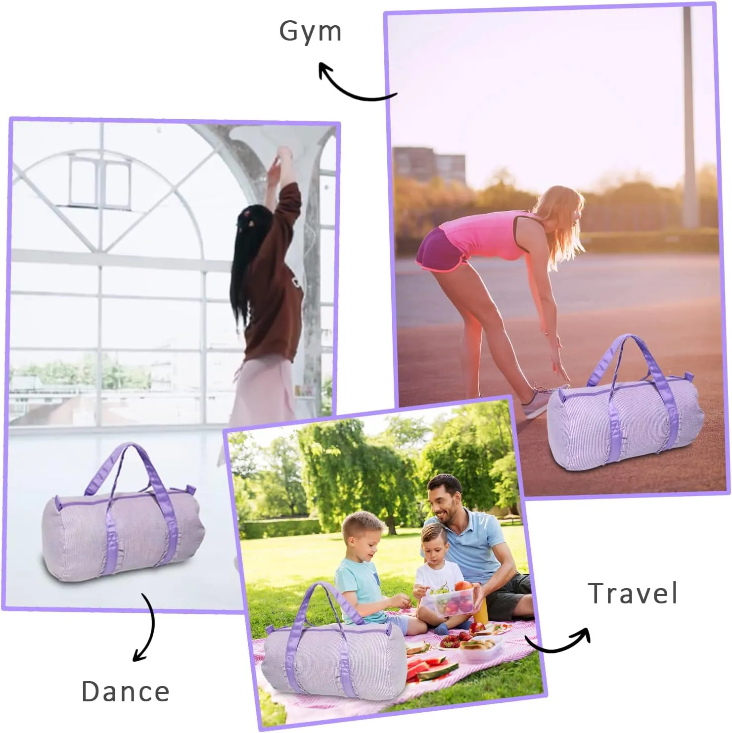 Gabigaba Kids Travel Overnight Bag Seersucker Carry On Lightweight Weekender Duffel Bag for Boys and Girls (Pleated Purple)