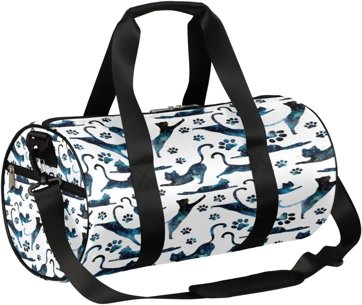 Galaxy Cat Gym Bag Small Gym Duffel Bags for Men Women Paws Overnight Weekender Bag Lightweight Sport Duffle Bag Carry On Gymbag