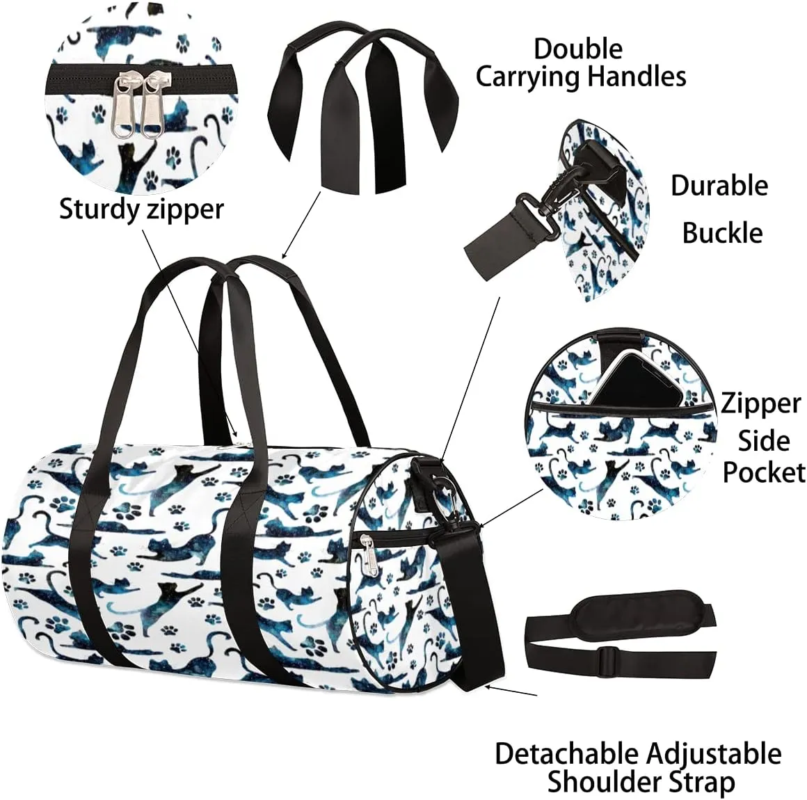 Galaxy Cat Gym Bag Small Gym Duffel Bags for Men Women Paws Overnight Weekender Bag Lightweight Sport Duffle Bag Carry On Gymbag