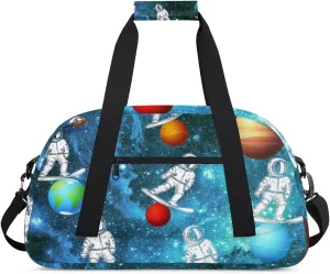 Galaxy Planet Funny Astronaut Boys Girls Gym Bag Dance Perform Training Duffel Bags Weekender Carry-On Tote Luggage Bag Ideal for School Practice or Overnight Trips