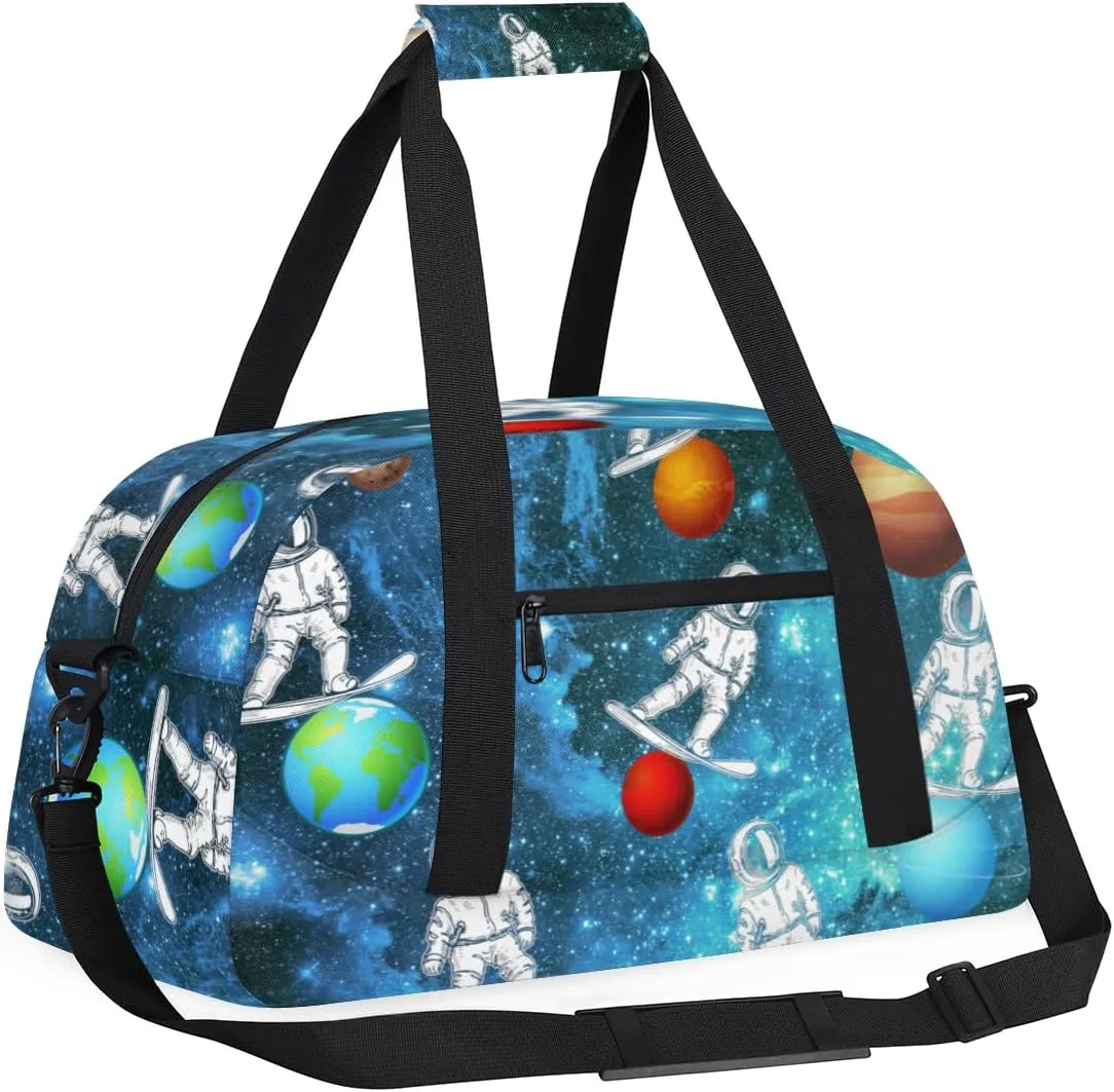 Galaxy Planet Funny Astronaut Boys Girls Gym Bag Dance Perform Training Duffel Bags Weekender Carry-On Tote Luggage Bag Ideal for School Practice or Overnight Trips