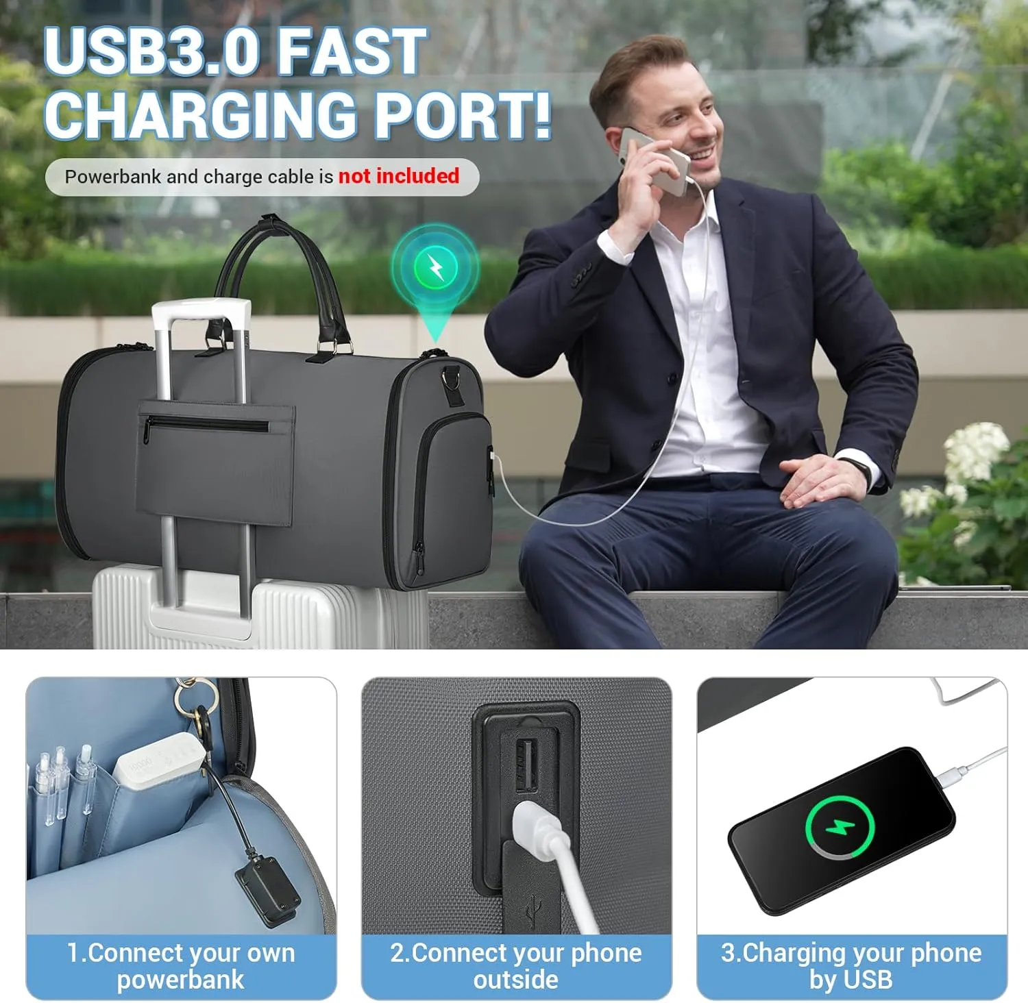Garment Duffle Bag for Travel, Convertible Garment Bag for Men Women with Shoe Compartment, 3 in 1 Waterproof Carry on Garment Backpack for Bussiness Trip & Sport