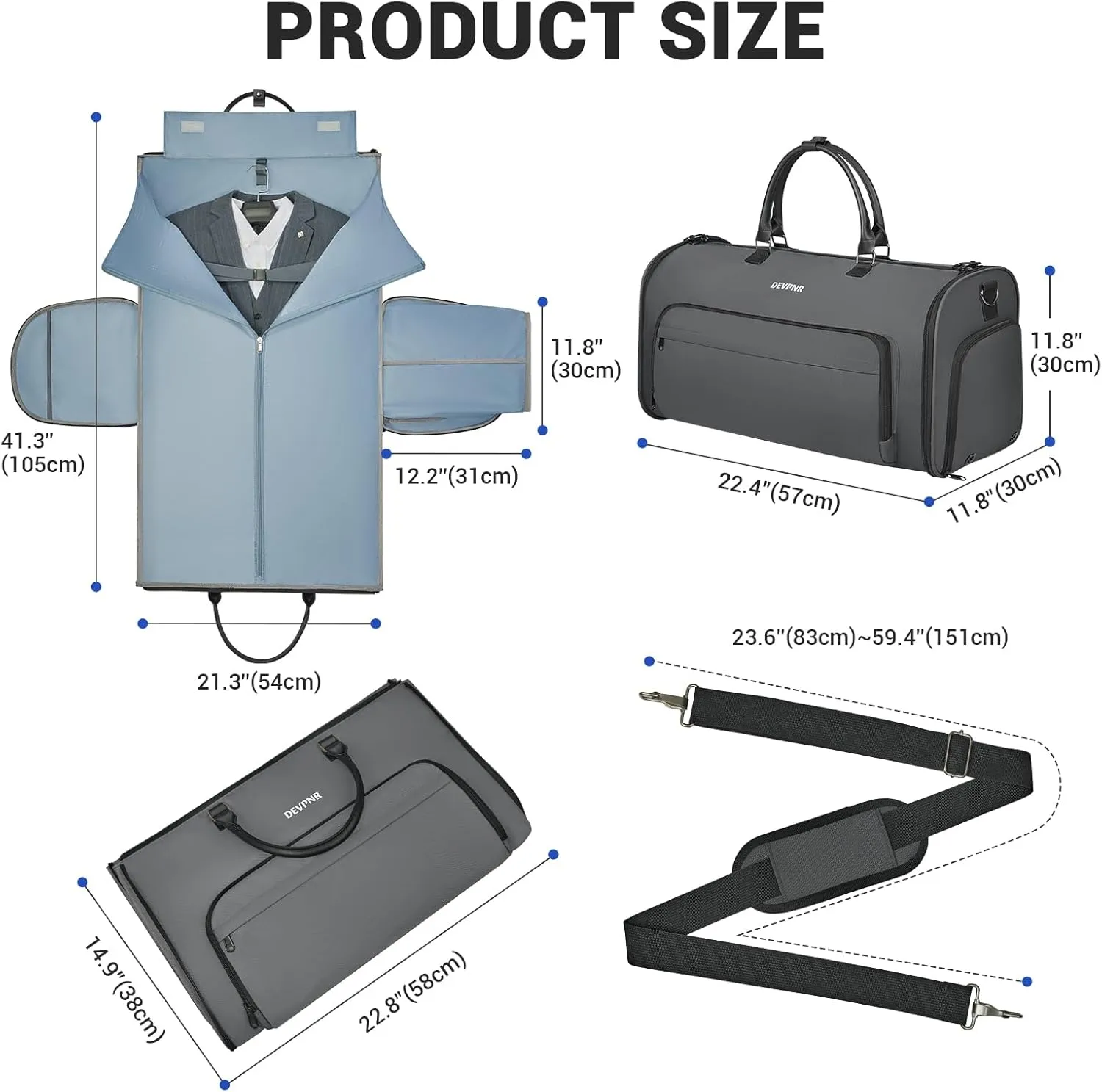 Garment Duffle Bag for Travel, Convertible Garment Bag for Men Women with Shoe Compartment, 3 in 1 Waterproof Carry on Garment Backpack for Bussiness Trip & Sport
