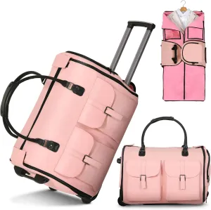 Garment Duffle Bag with Wheels for Travel, Light Pink