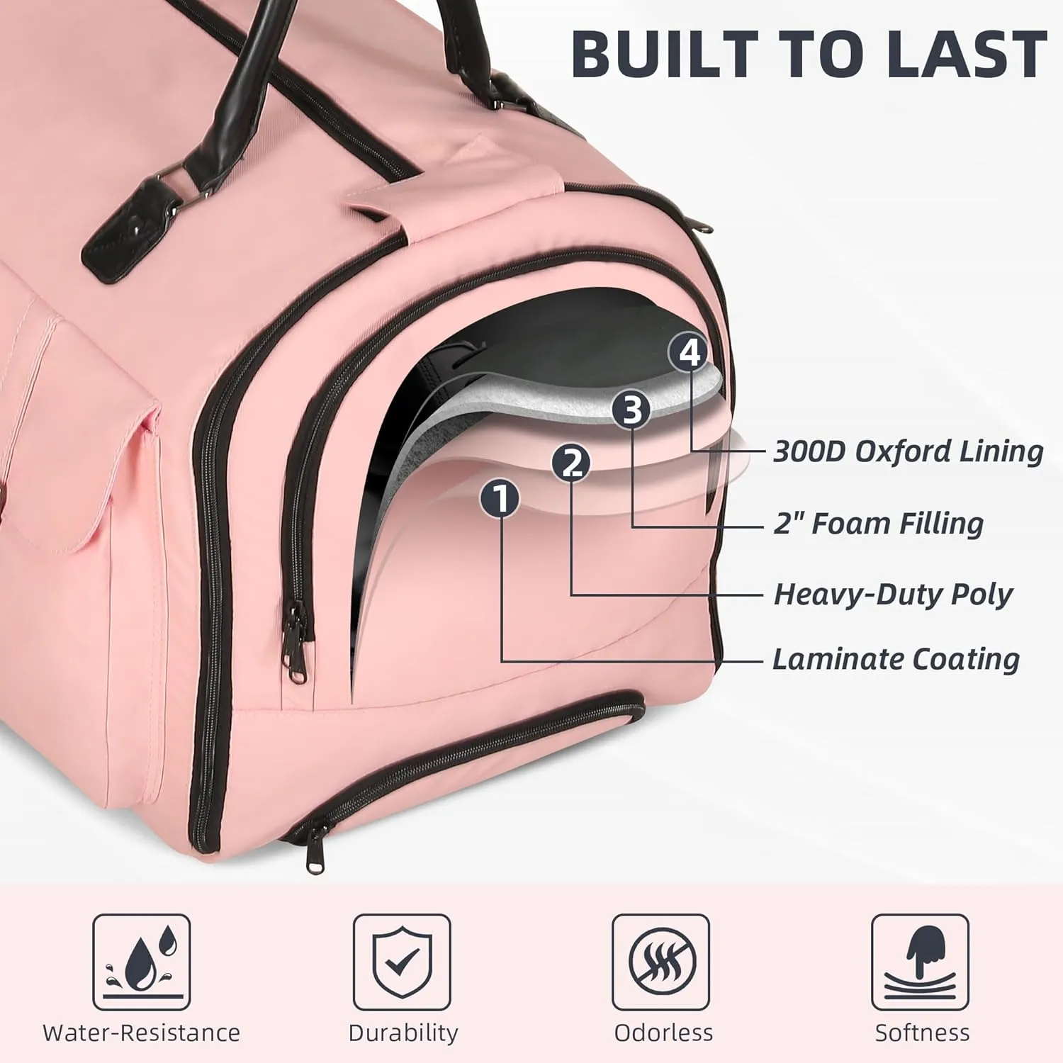 Garment Duffle Bag with Wheels for Travel, Light Pink