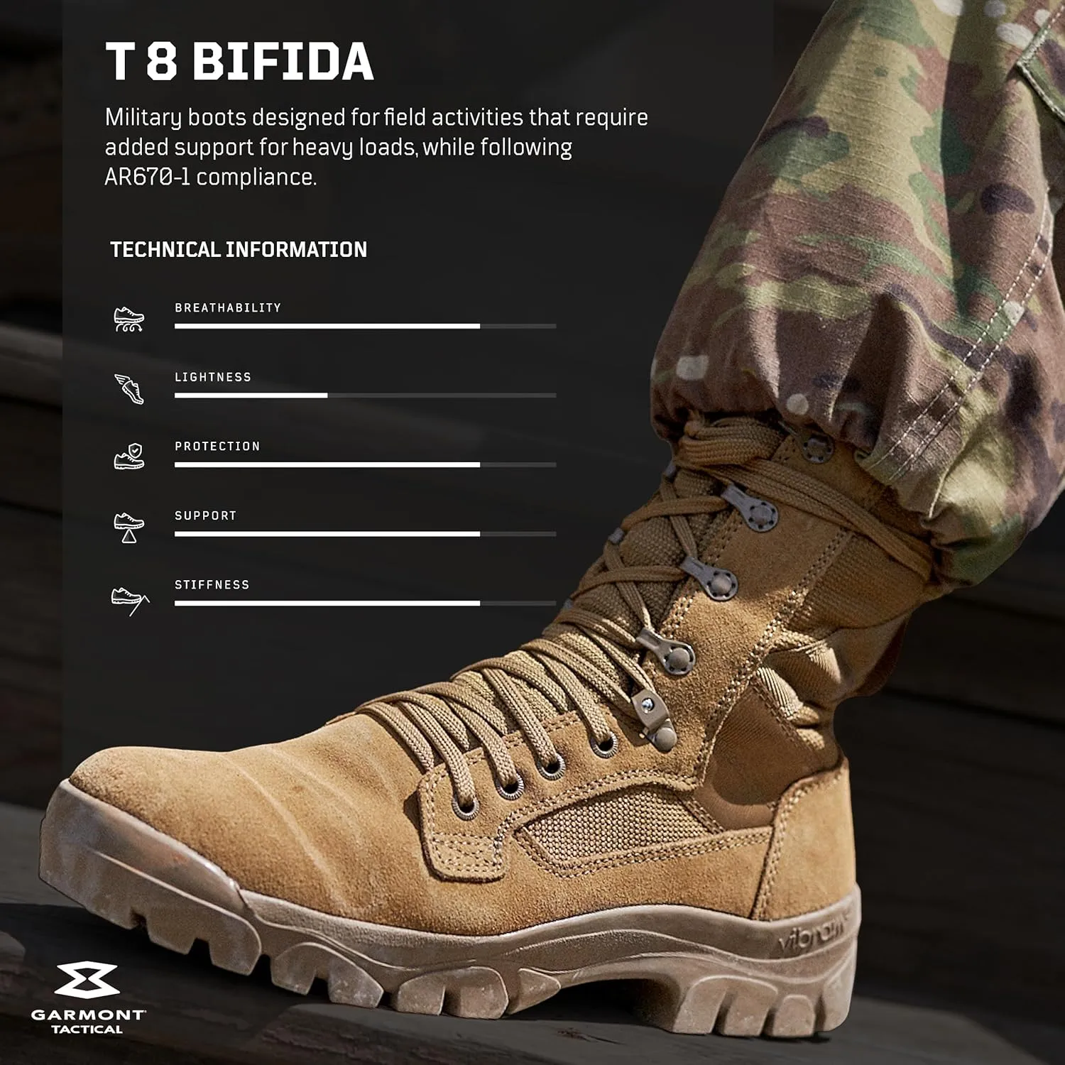 GARMONT TACTICAL T8 Bifida Military Combat Boots for Men and Women, Army, Air Force, AR670-1 Compliant Footwear, Suede Leather, Multi-Terrain Shoes